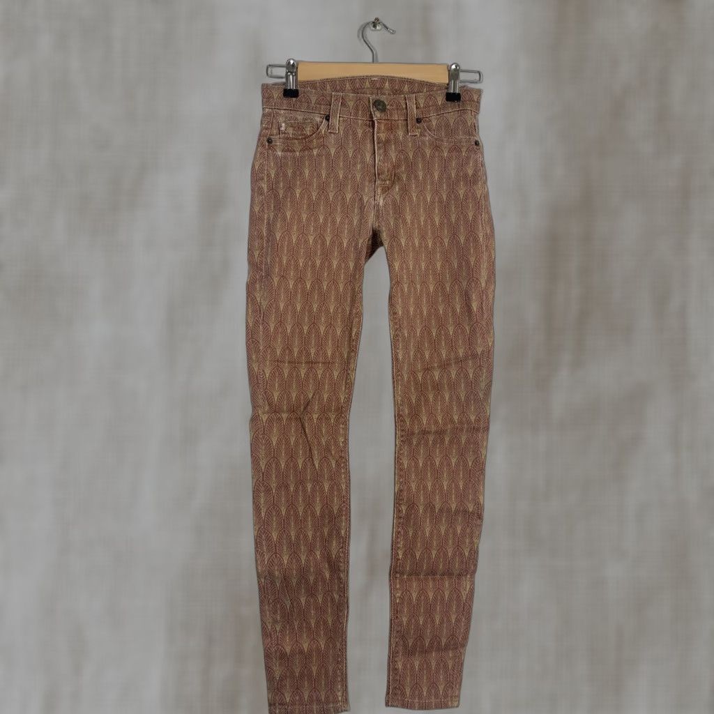 Hudson Hudson Womens Jeans Nico Mid Rise 25 Boho Bohemian Super Skinny Maroon Tan Red 28in Inseam Womens Size 42" / US 20 - 1 Thumbnail