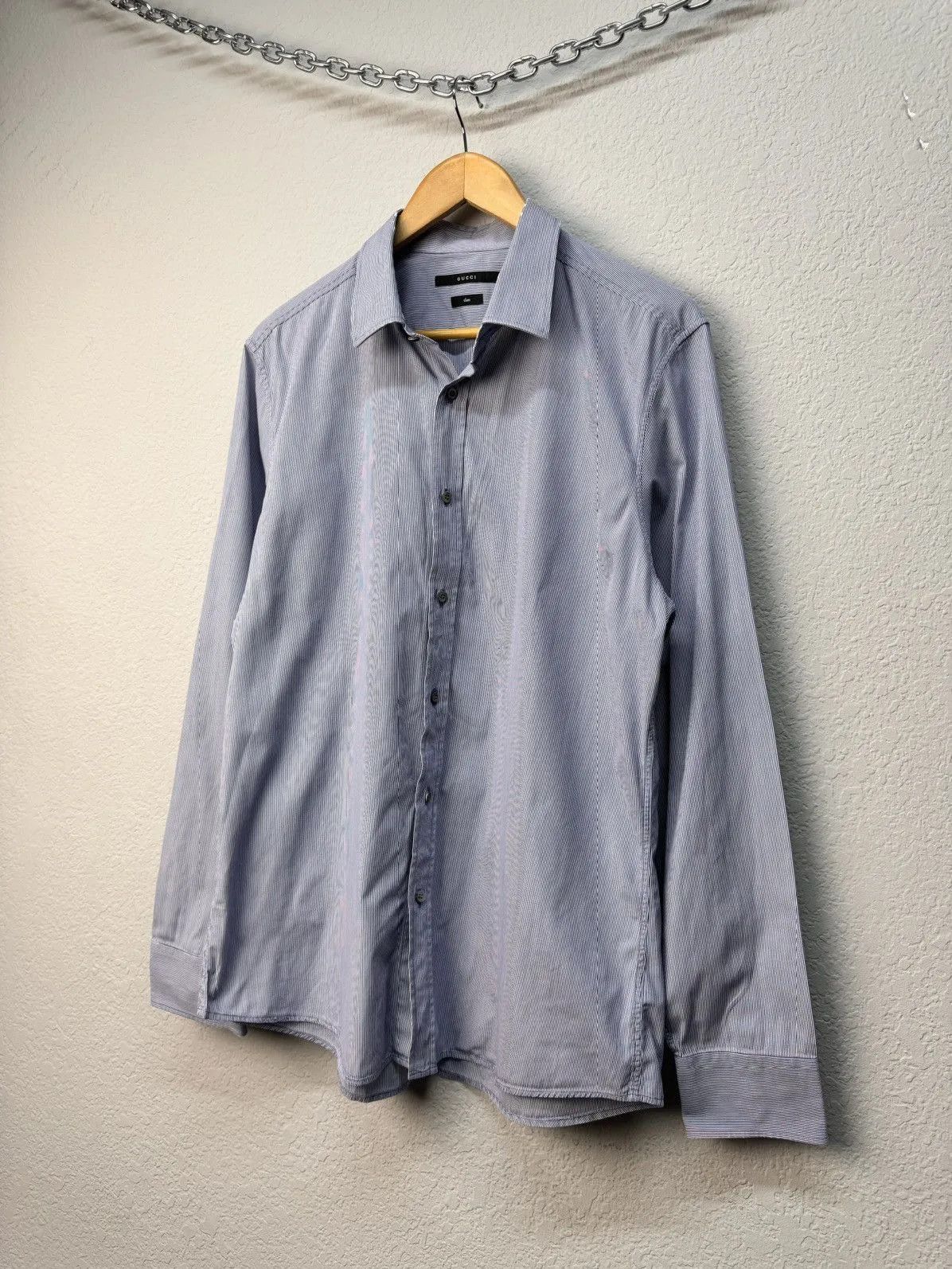 Gucci Vintage Gucci RARE Striped Silk Blue Shirt Size US L / EU 52-54 / 3 - 2 Thumbnail