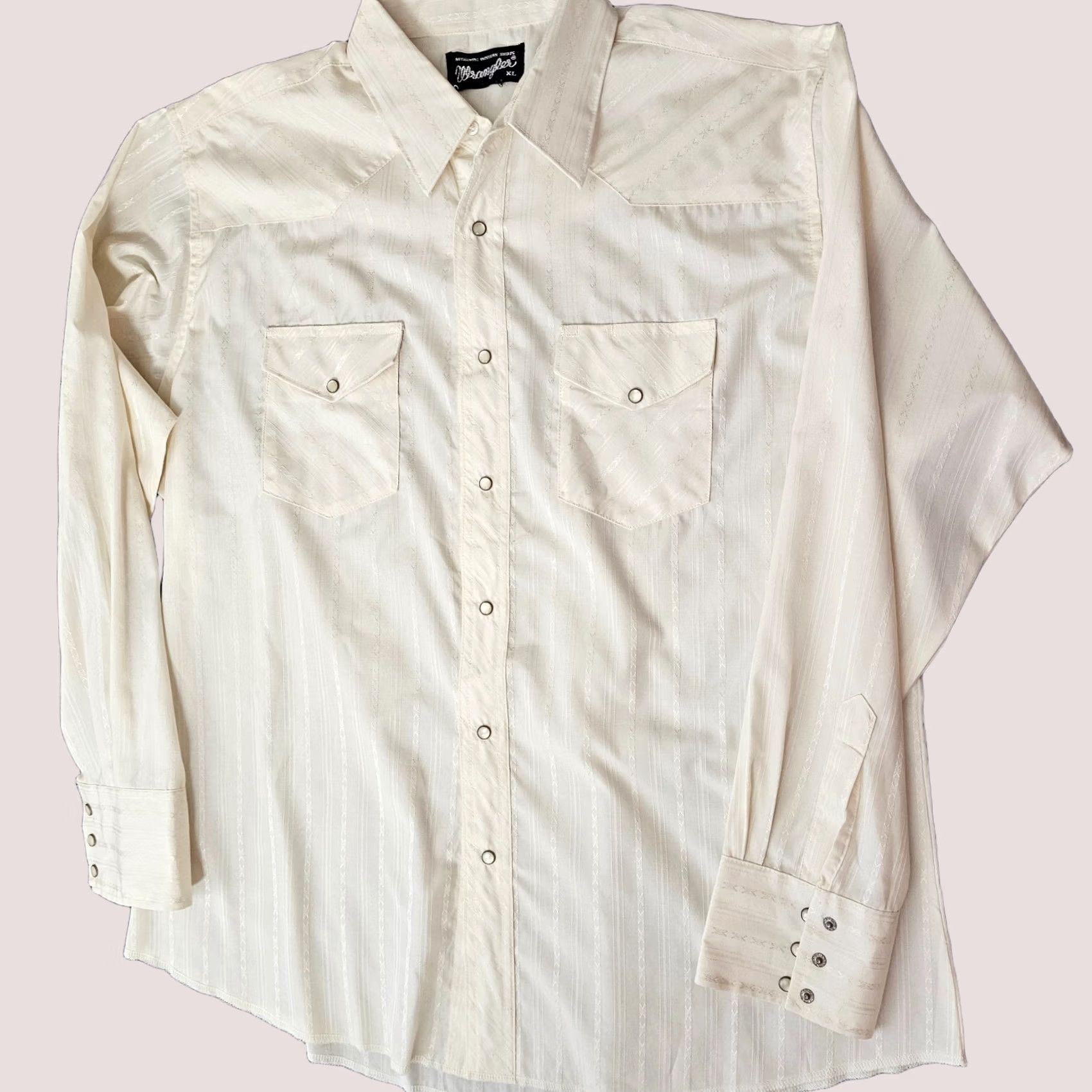Wrangler VINTAGE Wrangler Western Shirt Men's XL White Pearl Snap Embellished Button-Up Collared Long Sleeve Cowboy Retro Classic Wranger? Size US XL / EU 56 / 4 - 1 Thumbnail