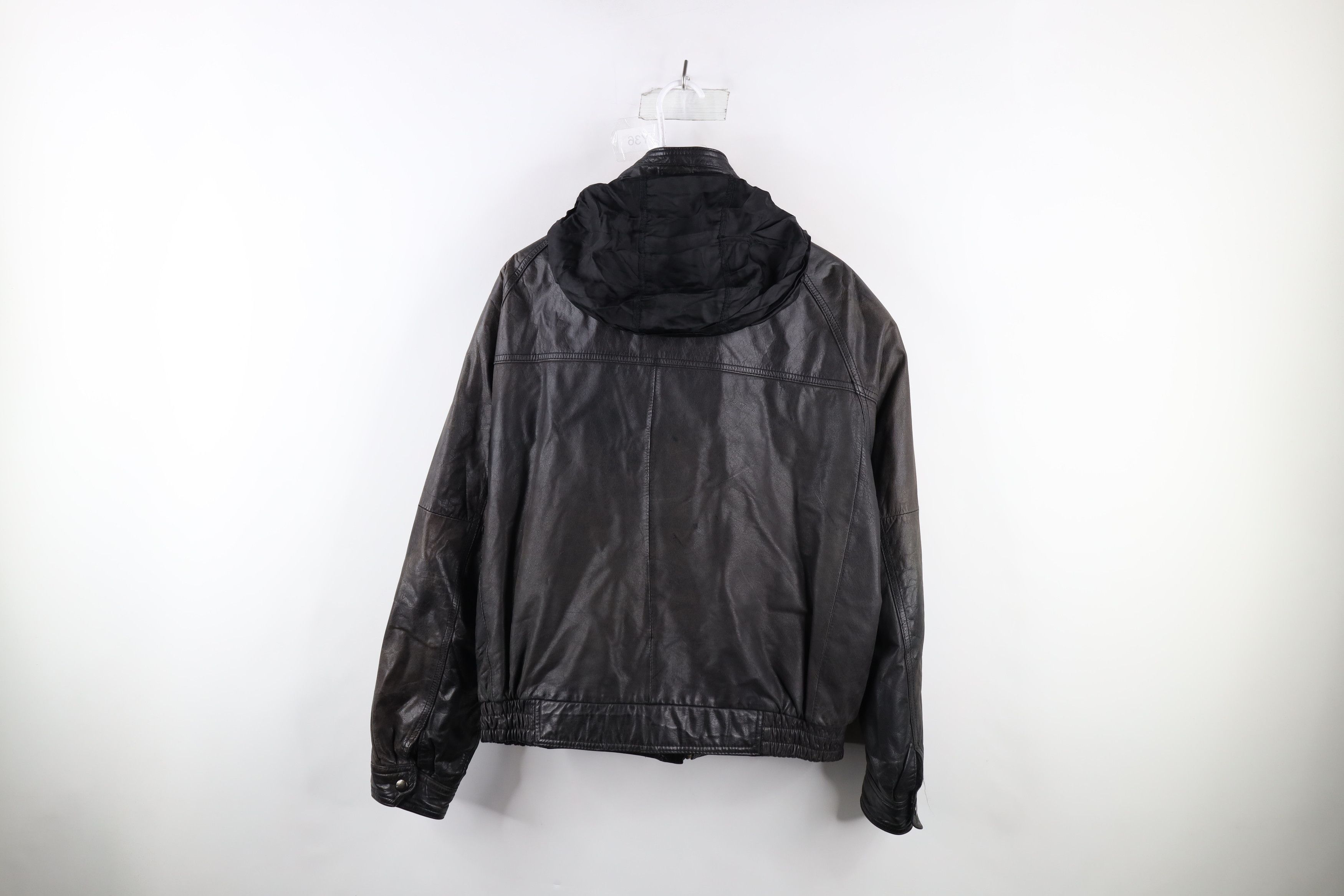 Vintage Vintage 90s Streetwear Hooded Leather Bomber Jacket Black Size US L / EU 52-54 / 3 - 16 Thumbnail