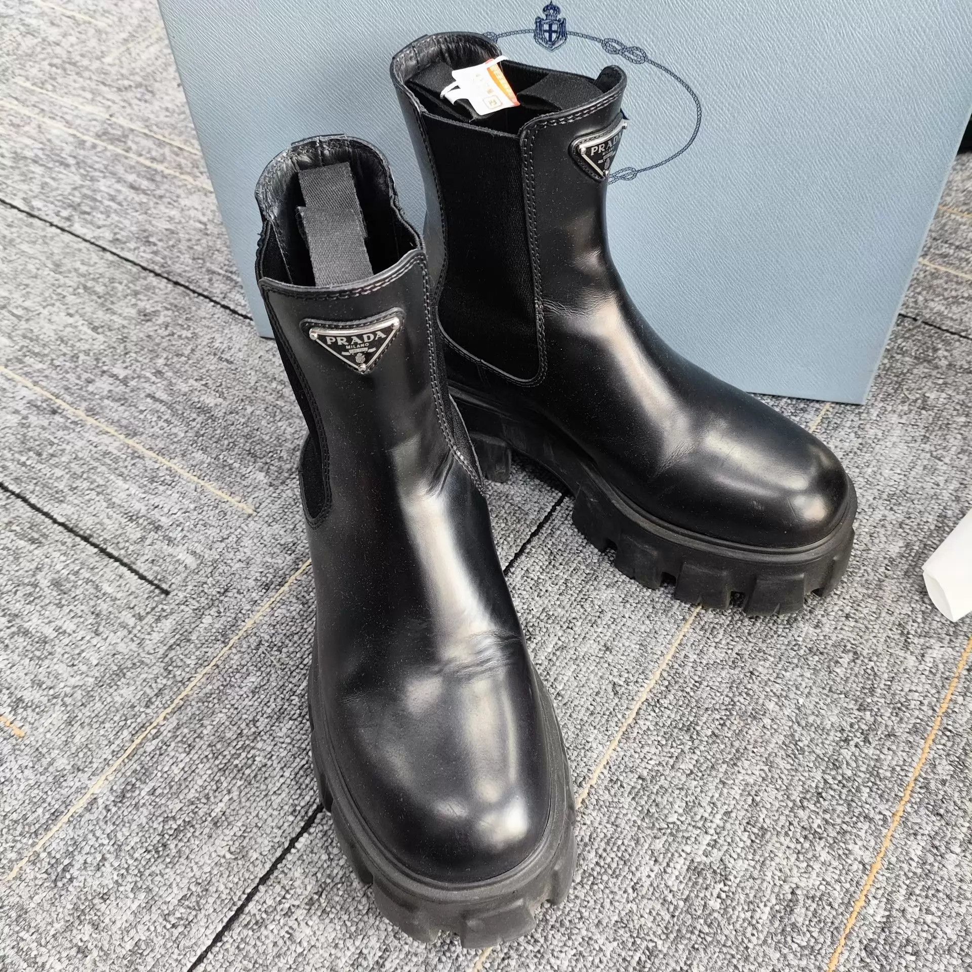 Prada PRADA leather fabric black short boots 35.5 Size US 5 / IT 35 - 2 Thumbnail