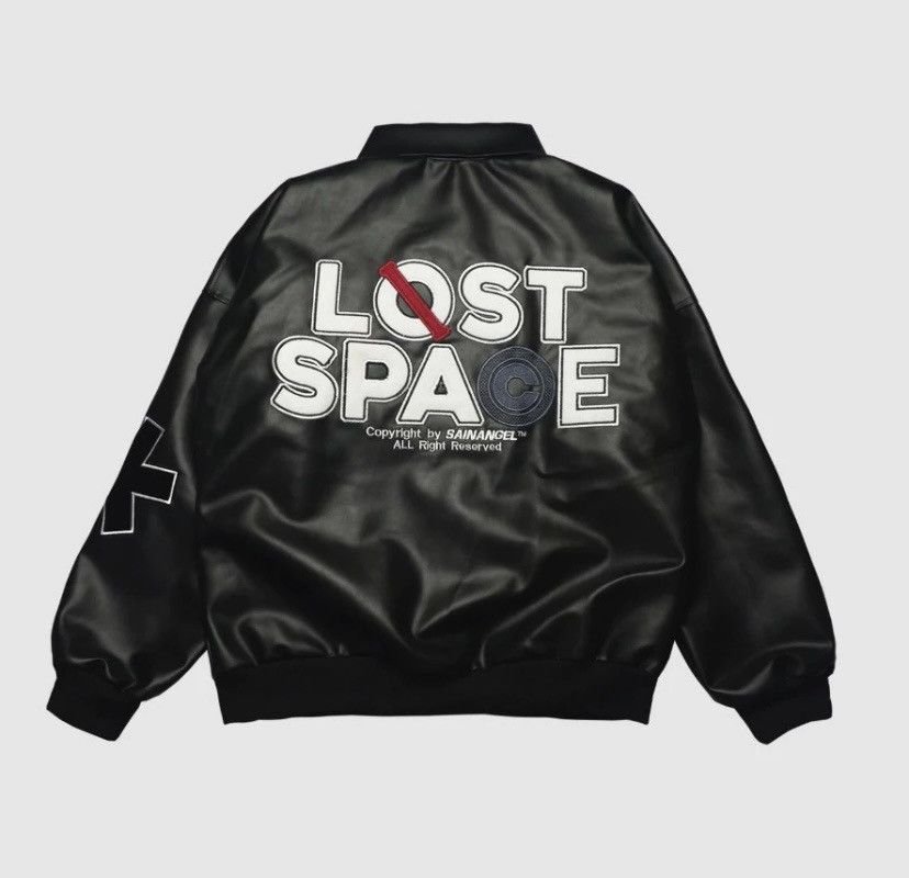 image of Sainangel Icon Varsity Leather Jacket Streetwear in Black, Men's (Size Large)