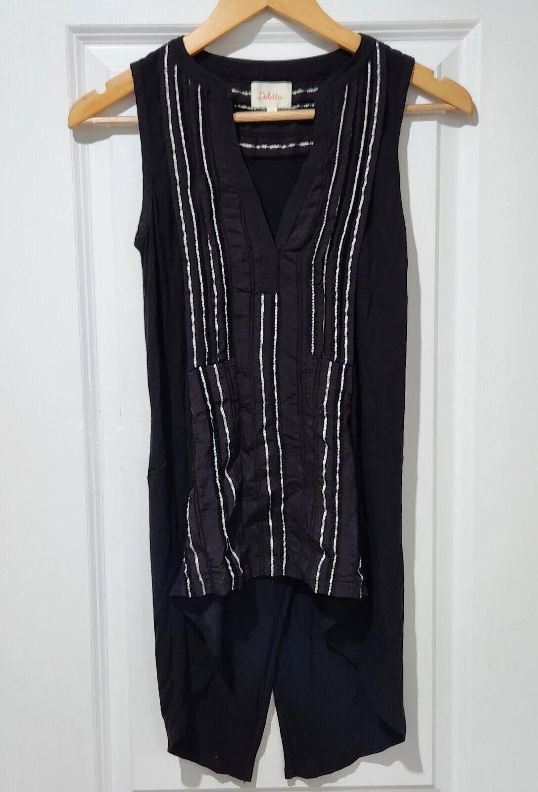 Designer Anthropologie Deletta Top Extra Small Black V Neck High Low Size XS / US 0-2 / IT 36-38 - 1 Thumbnail