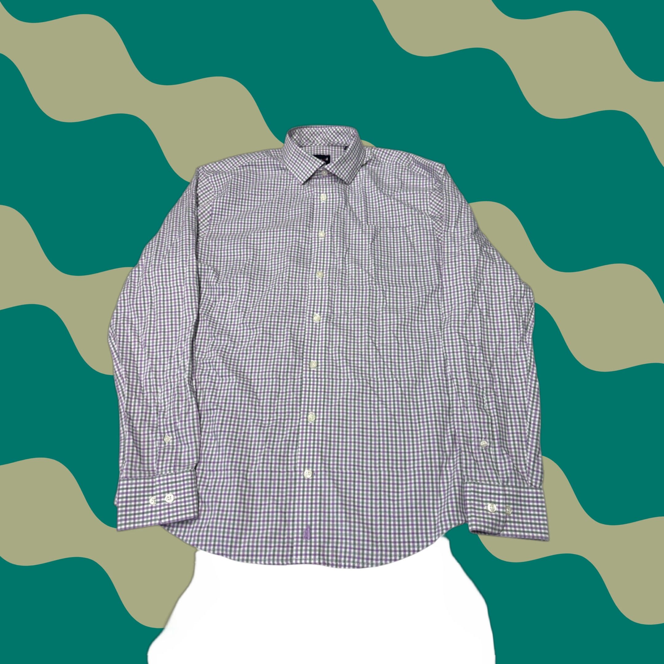 johnnie-O johnnie-O Performance Button-Down Shirt Gingham Check Long Sleeve Purple Green Mens Medium Size US M / EU 48-50 / 2 - 1 Thumbnail