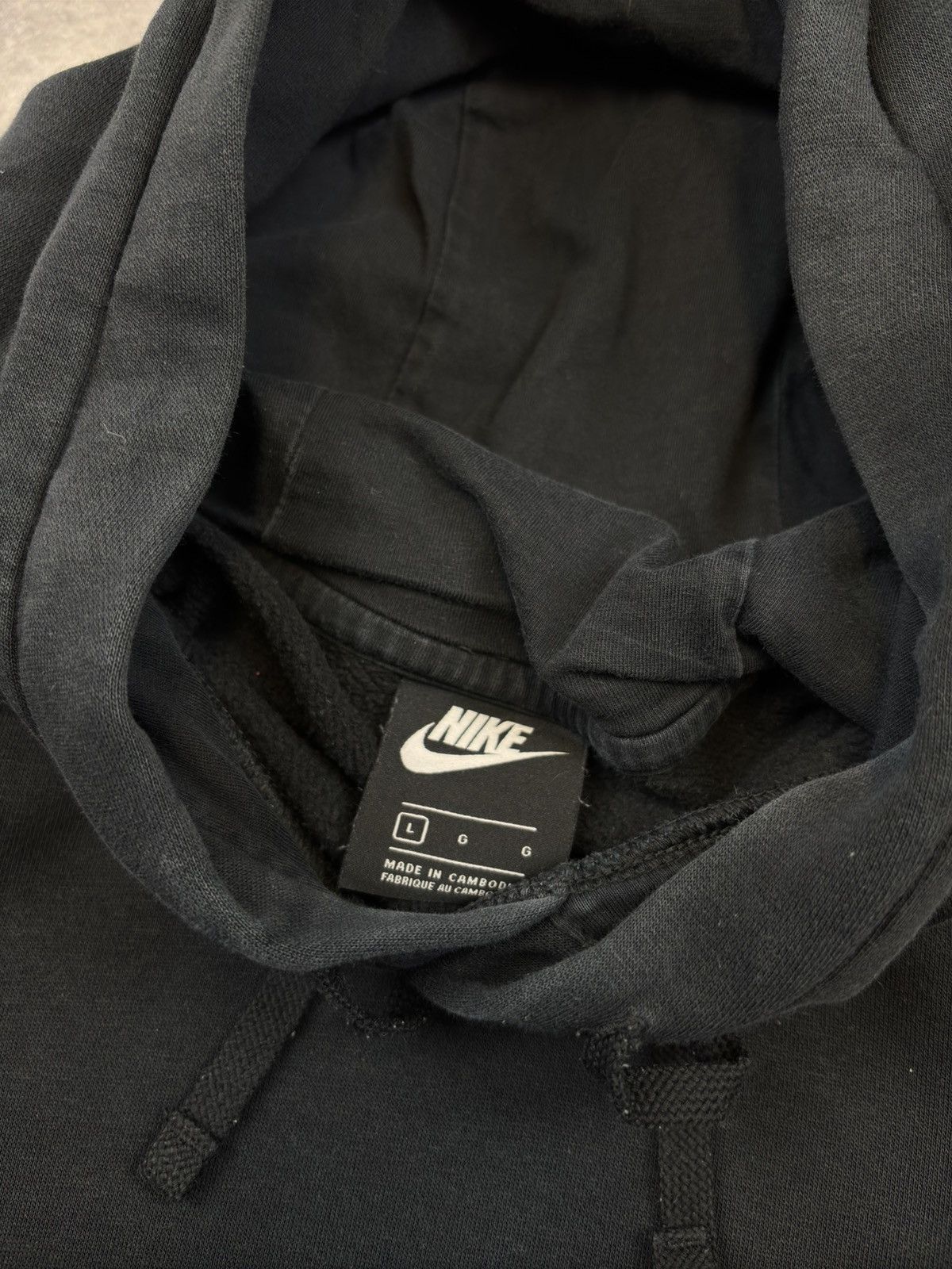 Nike × Vintage NIKE Y2K SWOOSH FADED BLACK DRILL HOODIE BOXY SKATEBOARD Size US L / EU 52-54 / 3 - 3 Thumbnail