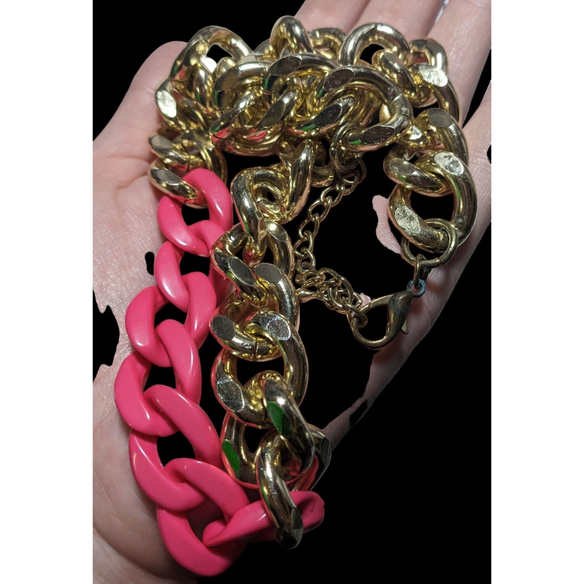 Other Chunky 80s Gold & Pink Chain Necklace Size ONE SIZE - 5 Thumbnail