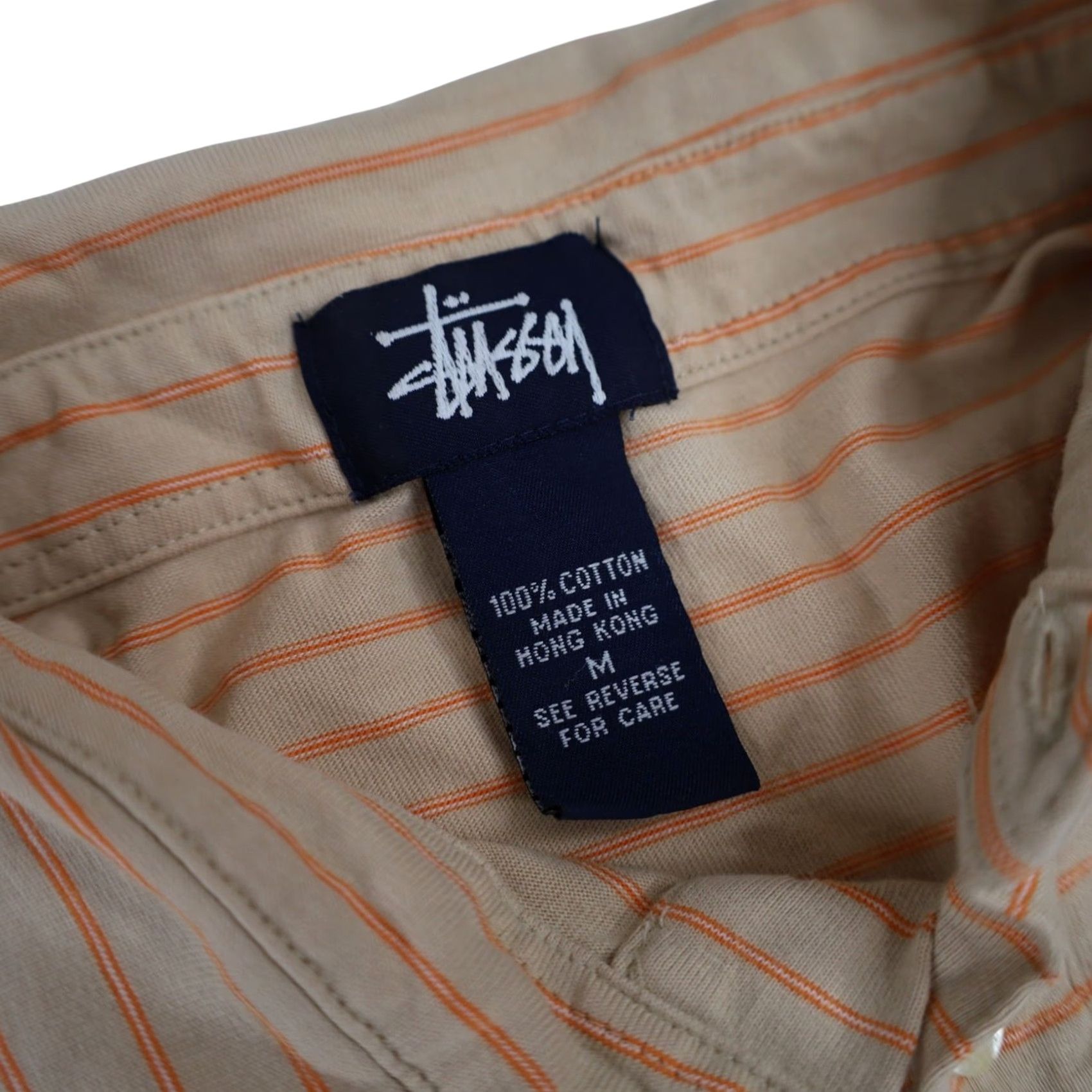 Vintage VINTAGE Stussy Striped Polo Shirt Mens Medium Tan M Shirt Mens Size US M / EU 48-50 / 2 - 6 Thumbnail