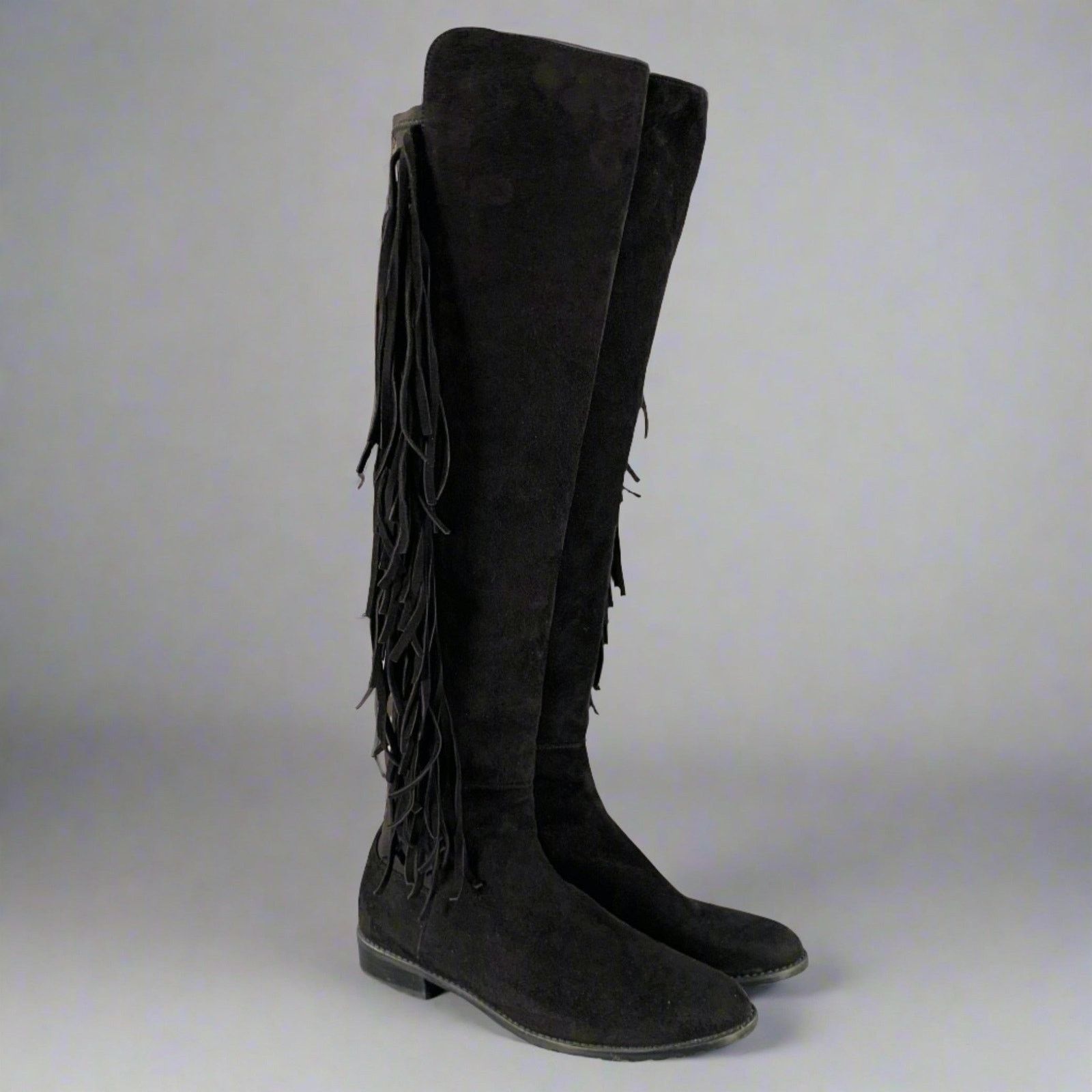 Stuart Weitzman STUART WEITZMAN 7.5 Black Nylon Suede Fringe Pull On Boots Size US 7.5 / IT 37.5 - 1 Thumbnail