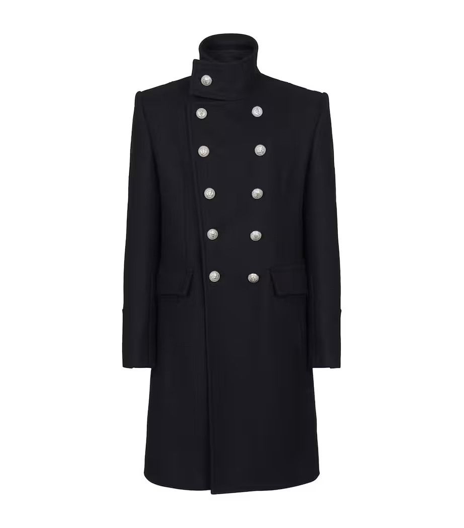 Balmain o1mt1gz0126 Wool Officer Coat in Black Size US XL / EU 56 / 4 - 1 Thumbnail