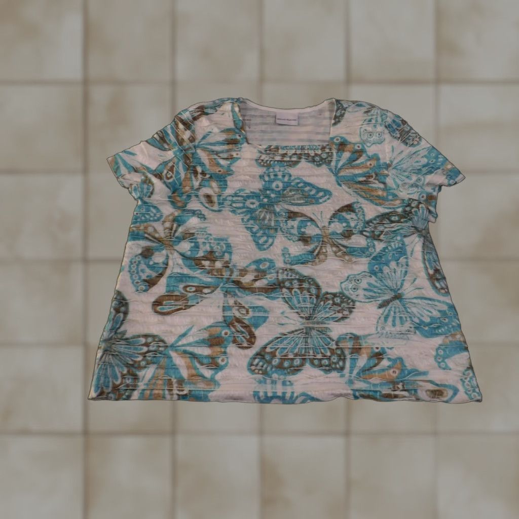 Vintage VINTAGE Alfred Dunner Shirt Womens 2XL Blue White Butterfly Print Crinkle Scoop T-Shirt Womens Plus Size XXL Size XXL / US 16-18 / IT 52-54 - 1 Thumbnail