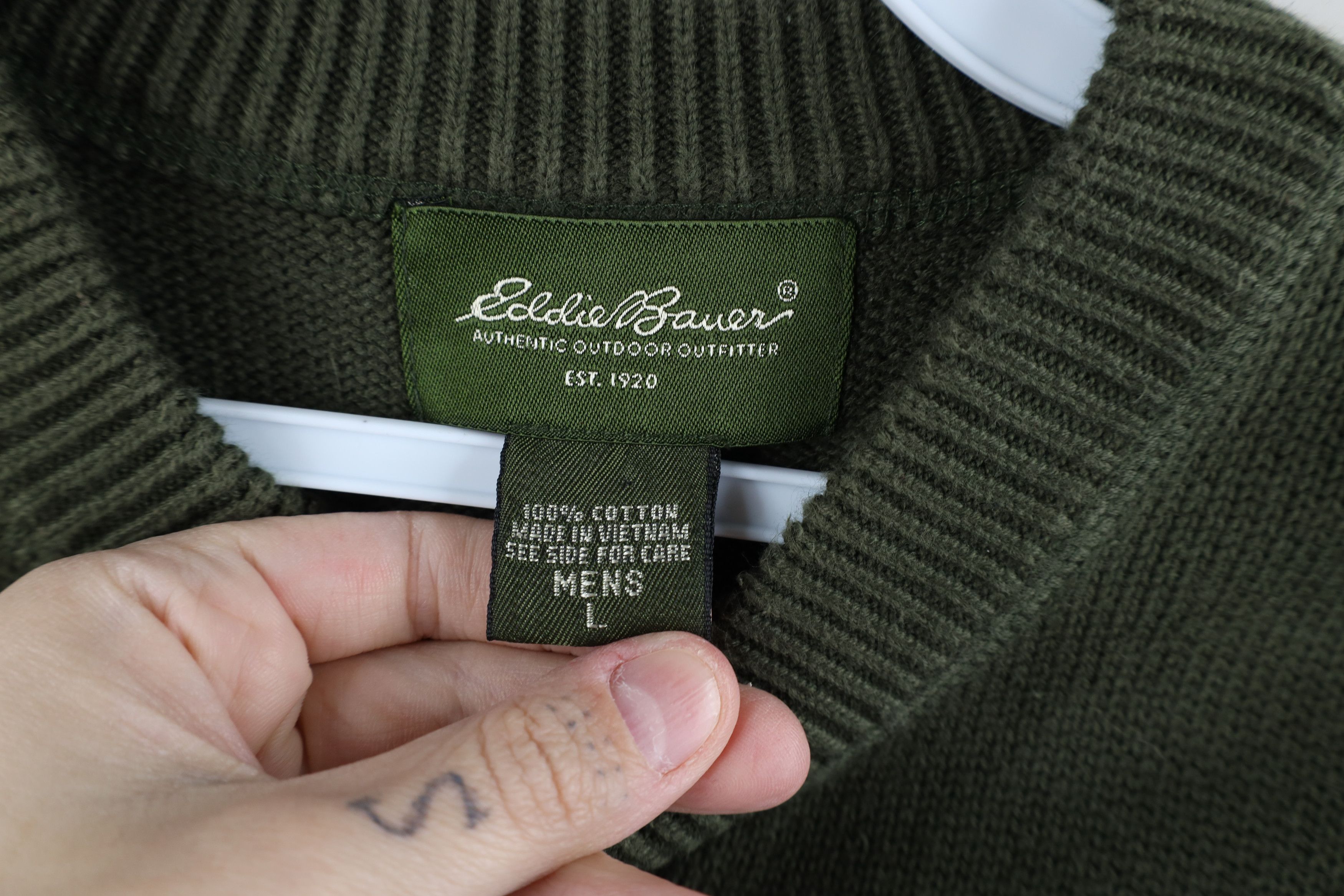 Eddie Bauer × Vintage Vintage Eddie Bauer Blank Cotton Knit Henley Sweater Green Size US L / EU 52-54 / 3 - 7 Thumbnail
