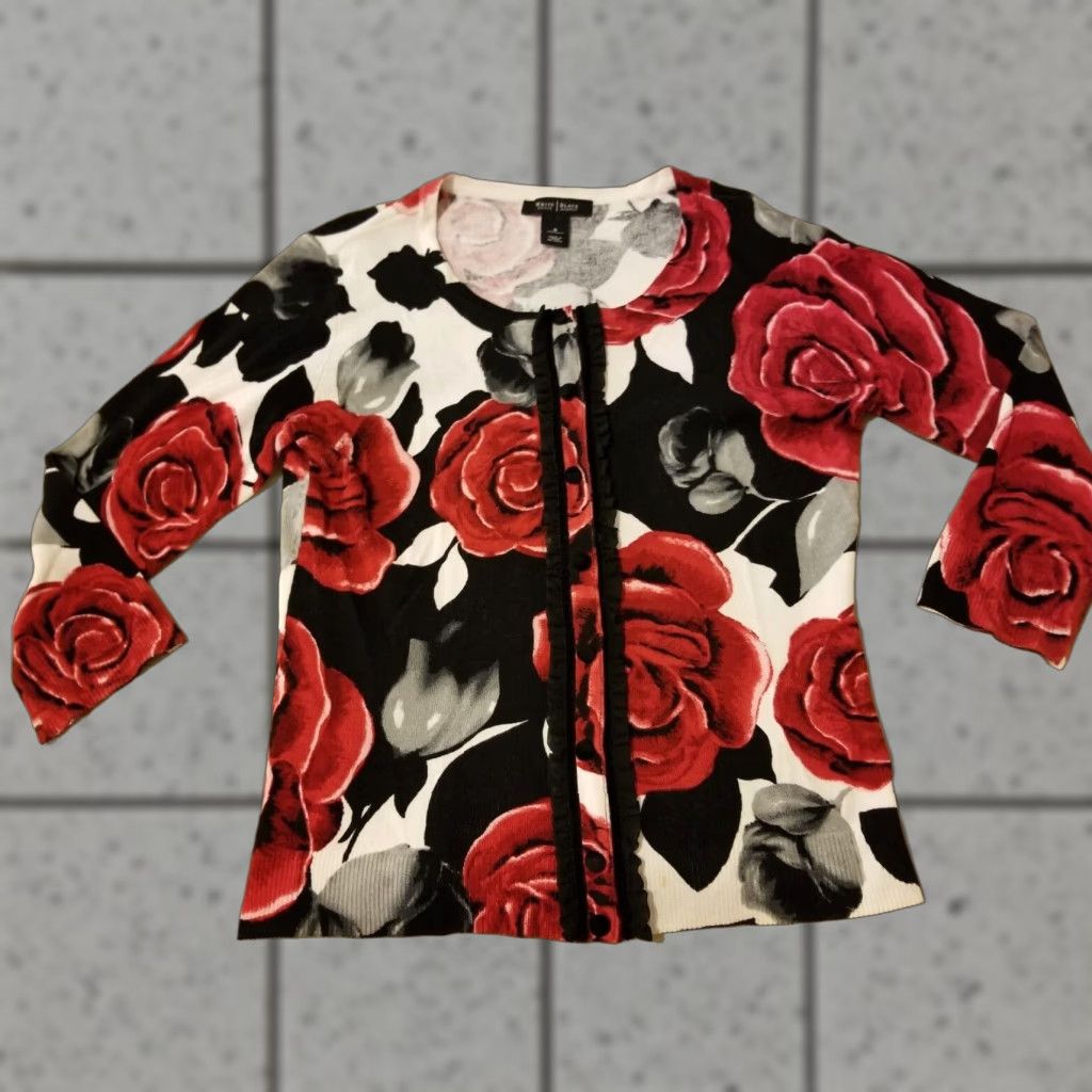 White House Black Market Womens White House Black Market Cardigan Jacket Sweater S Small Red Black Rose Black Mens Womens Boys Girls Size S / US 4 / IT 40 - 1 Thumbnail