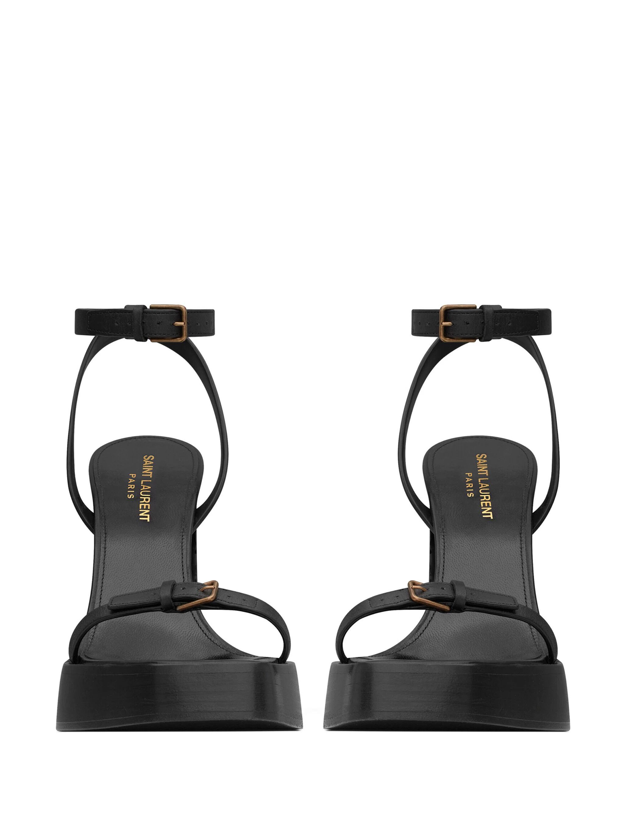 Saint Laurent Paris o1s1wg111024 Platz Platform Sandals Smooth Leather in Black Size US 5 / IT 35 - 3 Thumbnail