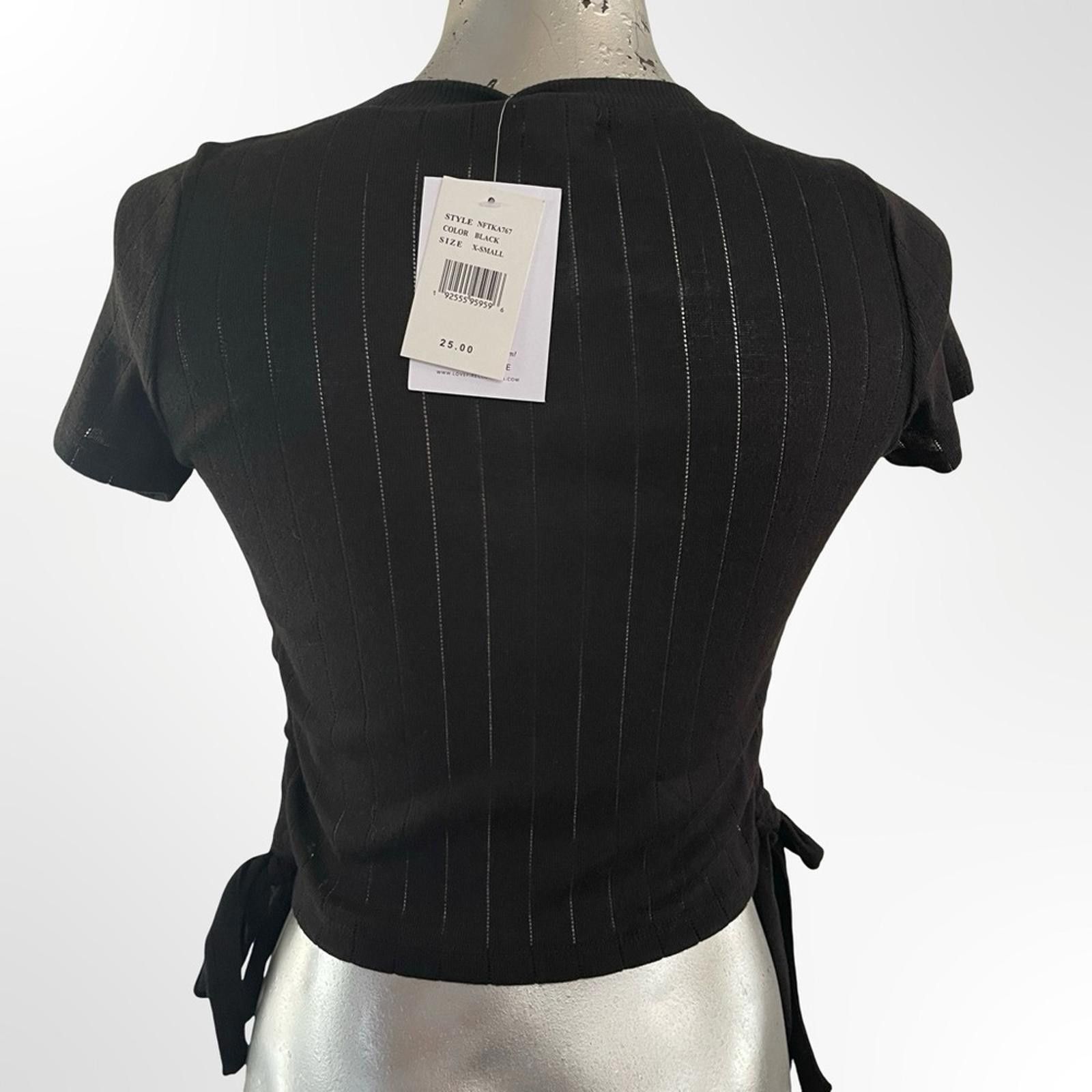 Other love, Fire Black Ribbed Crop Top with Tie Sides XS NWT Size XS / US 0-2 / IT 36-38 - 2 Thumbnail