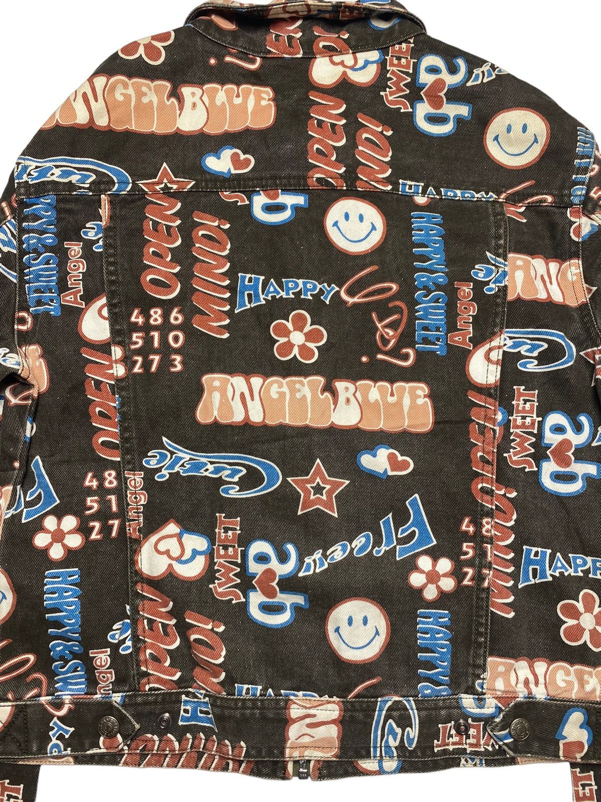 Angel Blue 1990s Angel Blue - Printed Pop Smiley Denim Work Jacket Size L / US 10 / IT 46 - 8 Thumbnail