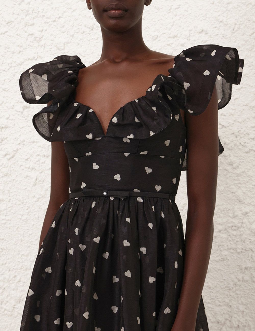 oc11z1025 Crush Frilled Midi Dress in Black
