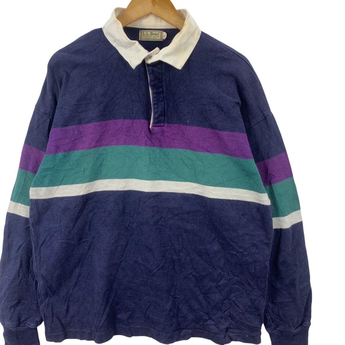 L.L. Bean Vintage 90s L.L. BEAN Made In USA Striped Rugby Polo Tee Size US L / EU 52-54 / 3 - 5 Thumbnail