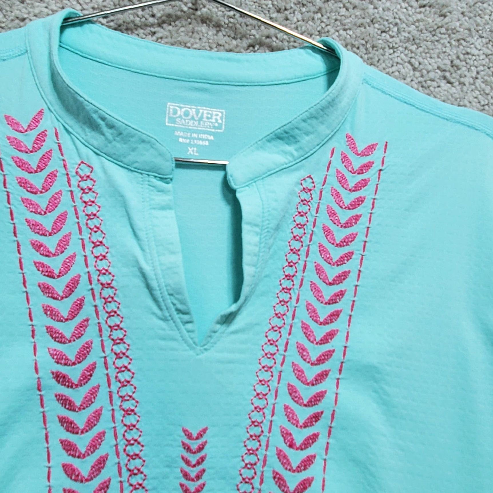 AQUA Dover Saddlery Coolblast Women's XL Blue Long Sleeve V-Neck Embroidered Nylon Blouse Size XL / US 12-14 / IT 48-50 - 3 Thumbnail