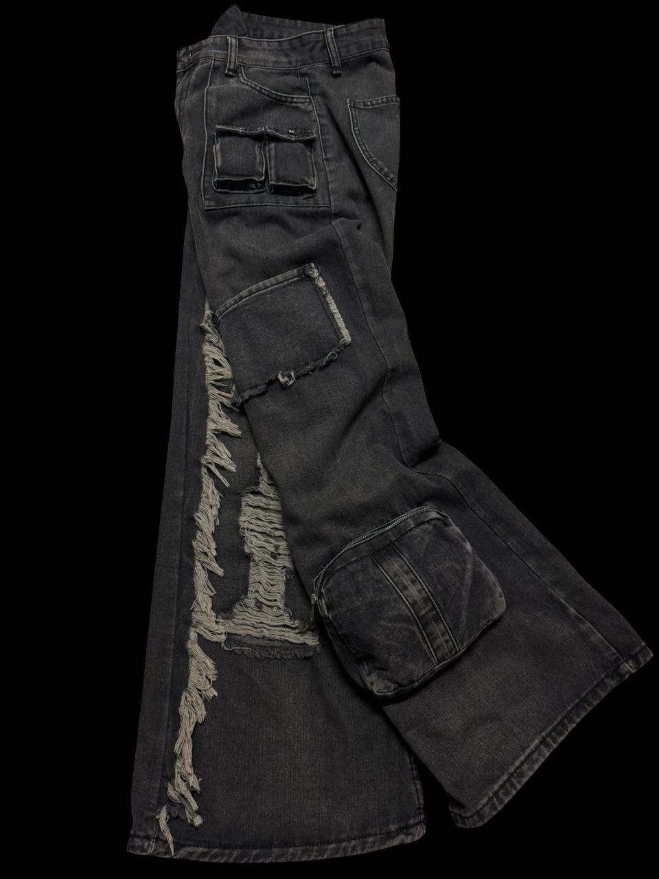 Beauty Beast 💥Insane💥🇯🇵 Mega Flare Dark Jean Baggy Flare Bag Pocket Style Size US 28 / EU 44 - 1 Thumbnail