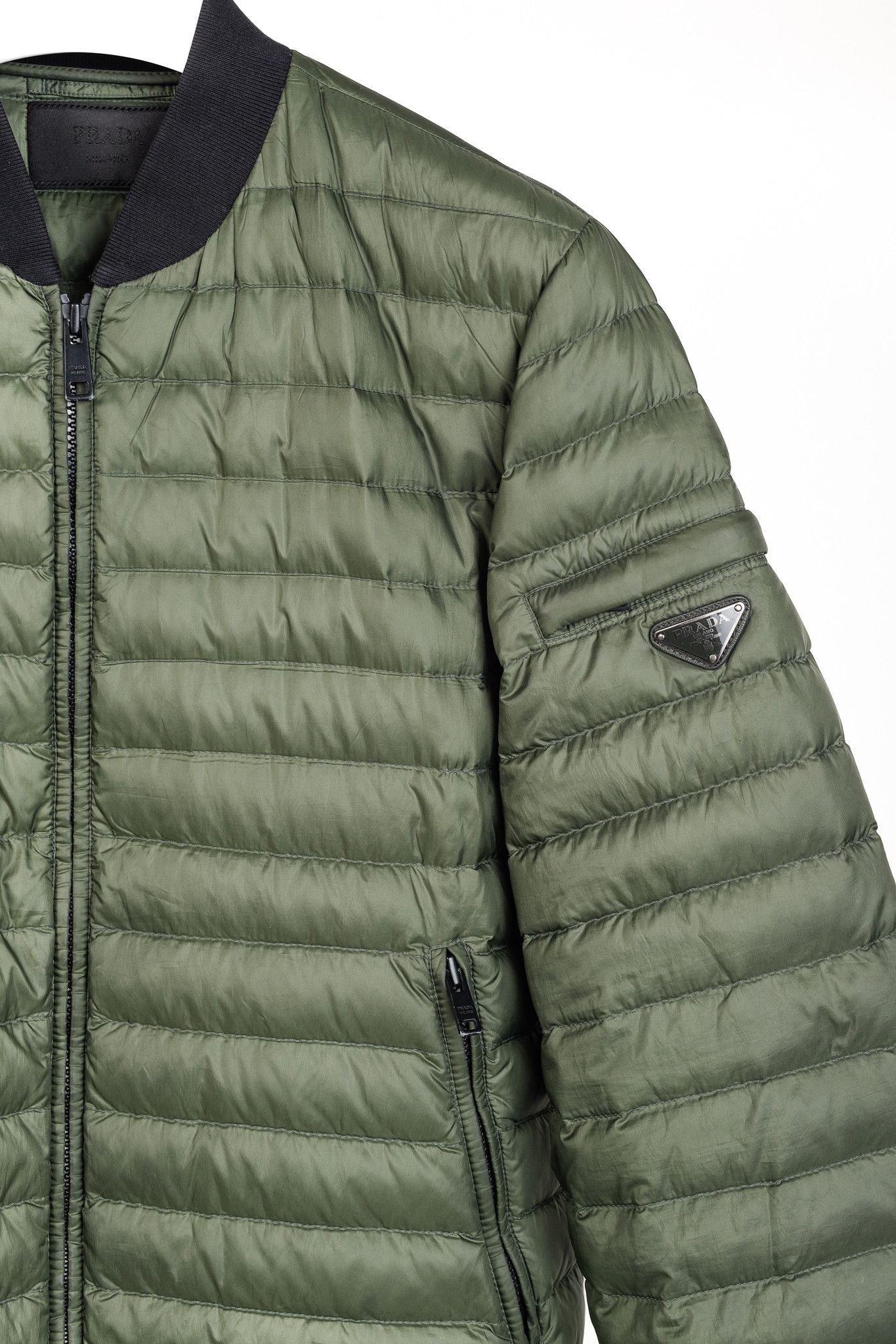 Prada Green Quilted Down Bomber Jacket