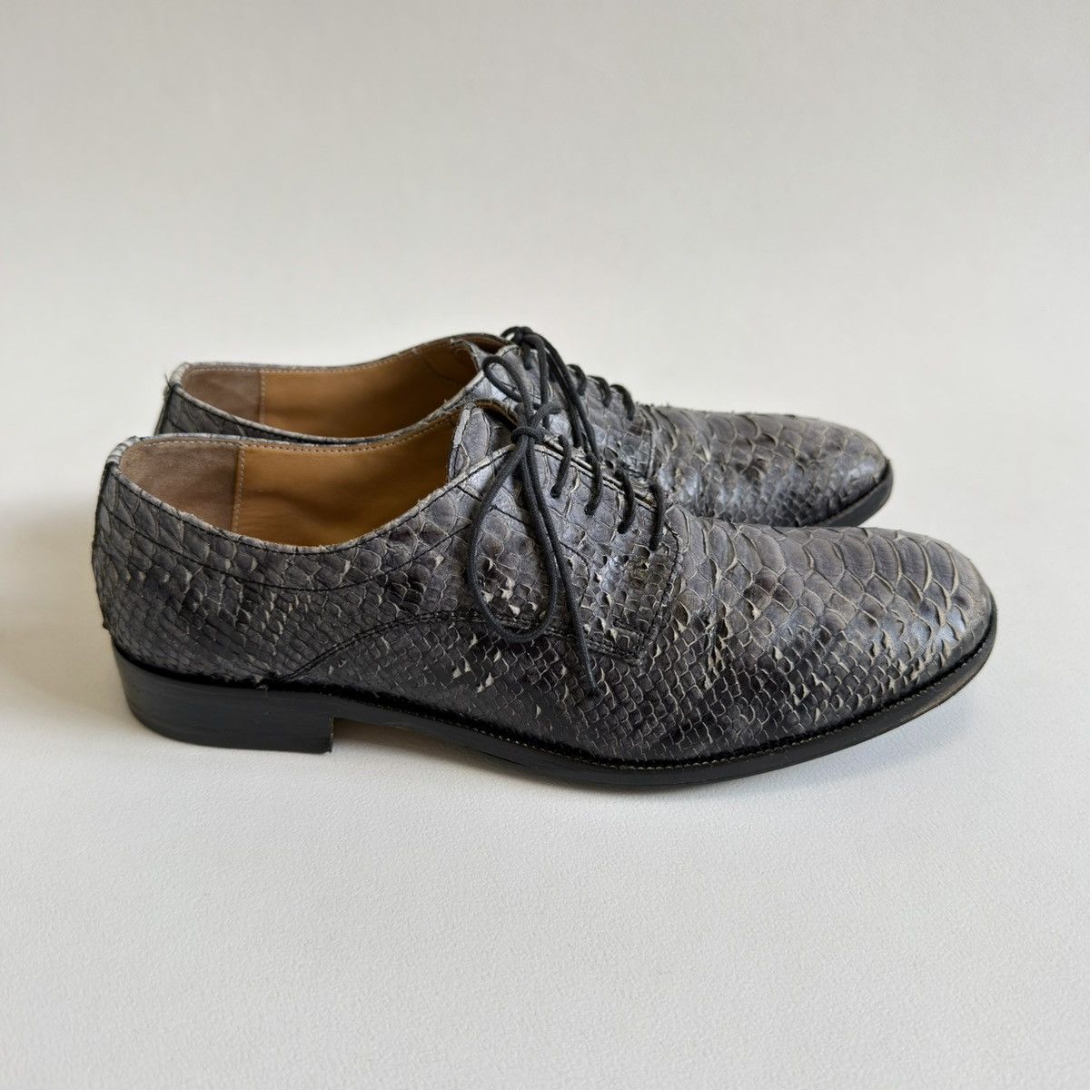 Maison Margiela Gray Snakeskin Lace Up Leather Shoes Size US 7 / IT 37 - 2 Thumbnail