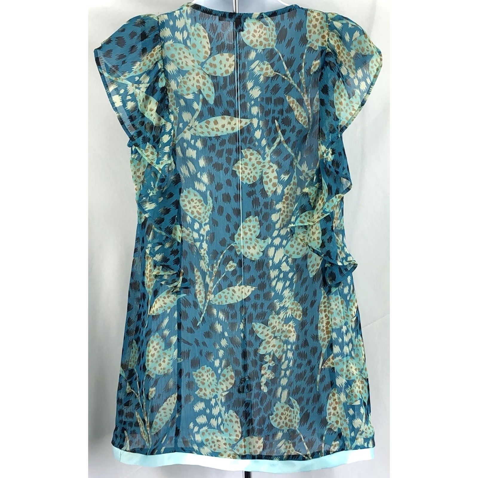 Vintage VINTAGE NY Collection Blouse Shirt S Blue Floral Beads Ruffles Satin Trim Chiffon Bohemian Hippie Size S / US 4 / IT 40 - 3 Thumbnail