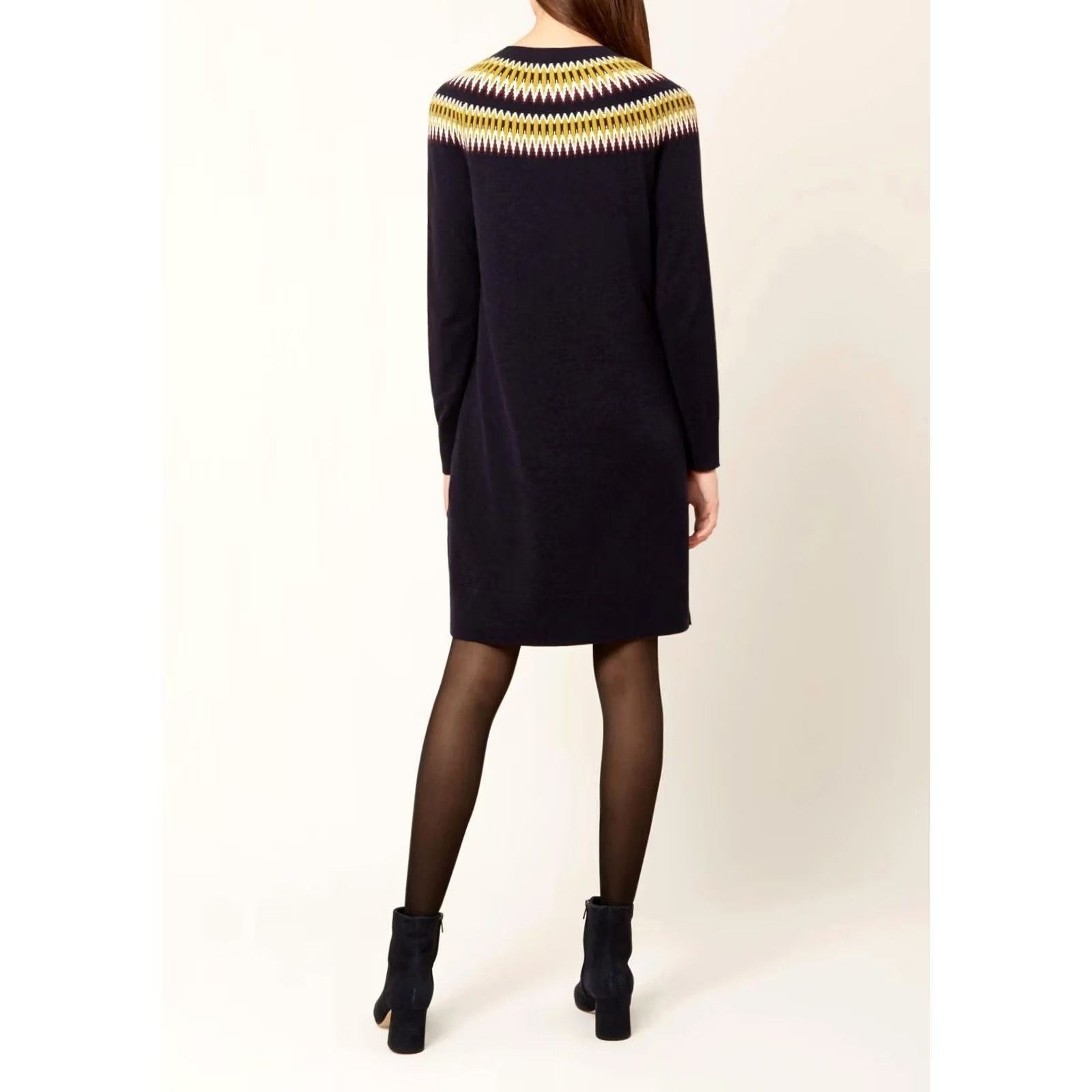 Vintage Hobbs Dress Navy Blue 8 UK Wool Cashmere Fair Isle Knitted Casual Womens Size M / US 6-8 / IT 42-44 - 2 Thumbnail