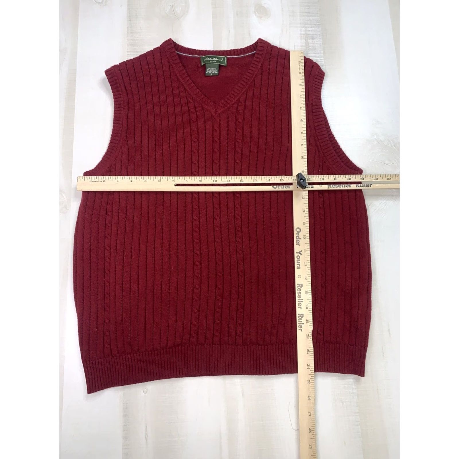 Eddie Bauer VINTAGE Eddie Bauer Sweater Vest Shirt Men Large Red 90s Cable-Knit V-Neck Sleeveless Wool? Cashmere (note: original mentions Cashmere) Size US L / EU 52-54 / 3 - 3 Thumbnail