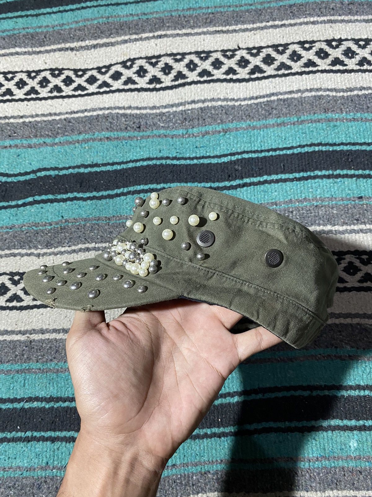 If Six Was Nine × Japanese Brand × Le Grande Bleu (L.G.B.) Y2K Unknown Green Studded Emerald Patrol Cap Size ONE SIZE - 2 Thumbnail