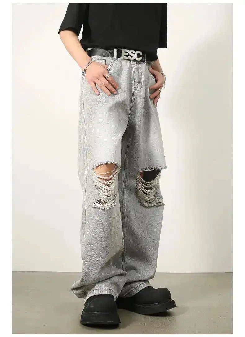 Japanese Brand Baggy Ripped Denim Jeans Size US 32 / EU 48 - 3 Thumbnail