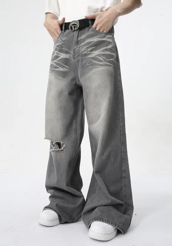 Japanese Brand × Jean × Vintage Men Distressed Straight Wide Leg Contrast Jean Size US 33 - 2 Thumbnail