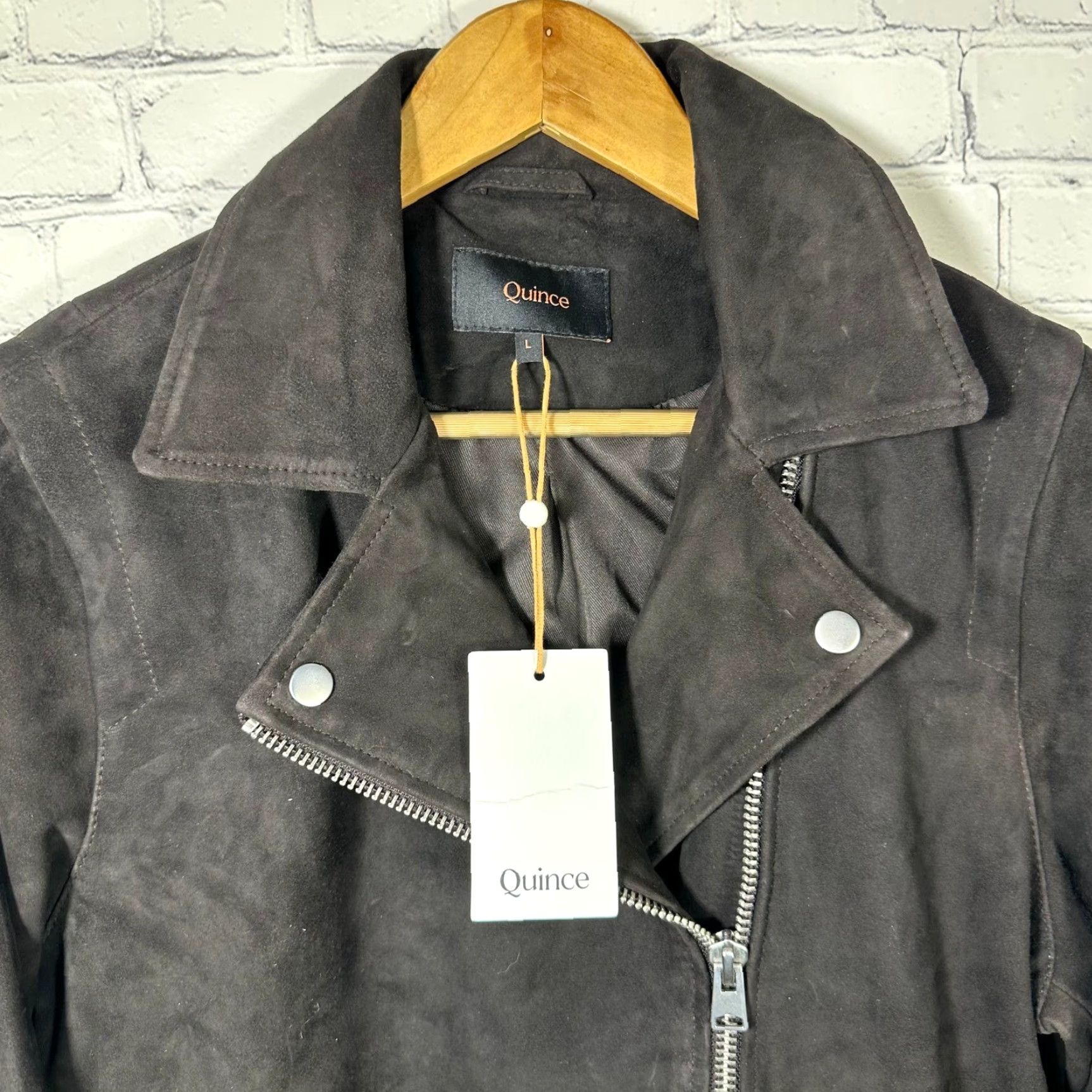 Quince Quince Women Suede Biker Jacket Charcoal Black Goat Leather Moto Coat L Size L / US 10 / IT 46 - 3 Thumbnail