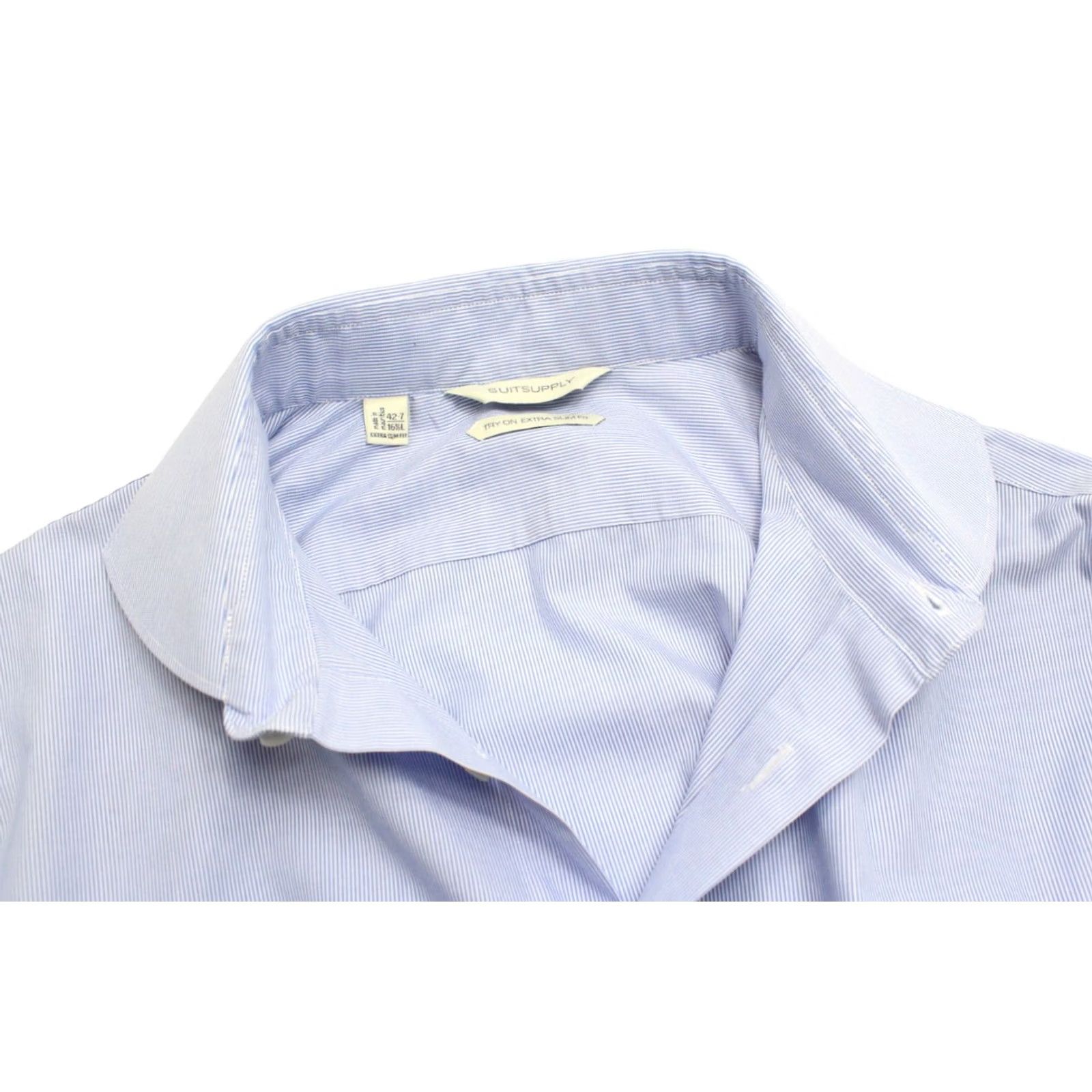 Suitsupply Suitsupply Dress Shirt Men 42-7 / 16 1/2L Pinstripe Extra Slim Formal Shirt Button-Up Long Sleeve Collared Blue White Mens Size 42R - 4 Thumbnail