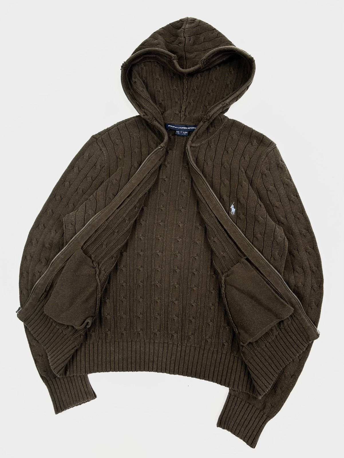 Ralph Lauren Sport Vintage Ralph Lauren Knitted Zip Hoodie Sweater Rare Bronw Size L / US 10 / IT 46 - 3 Thumbnail