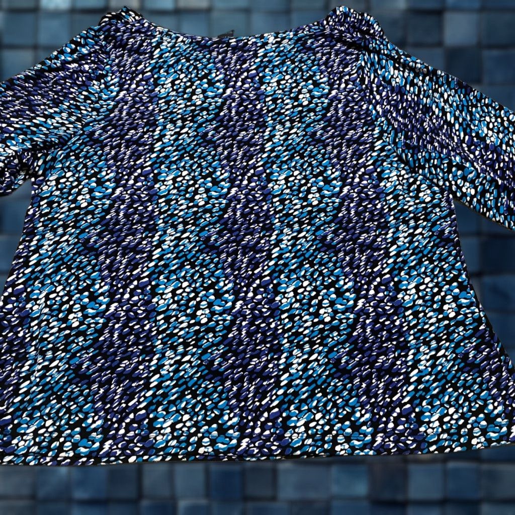 Vintage Lane Bryant Blouse Womens 20W Plus Blue Geometric 3/4 Sleeve Cowl Neck Size 3XL / US 20-22 - 1 Thumbnail