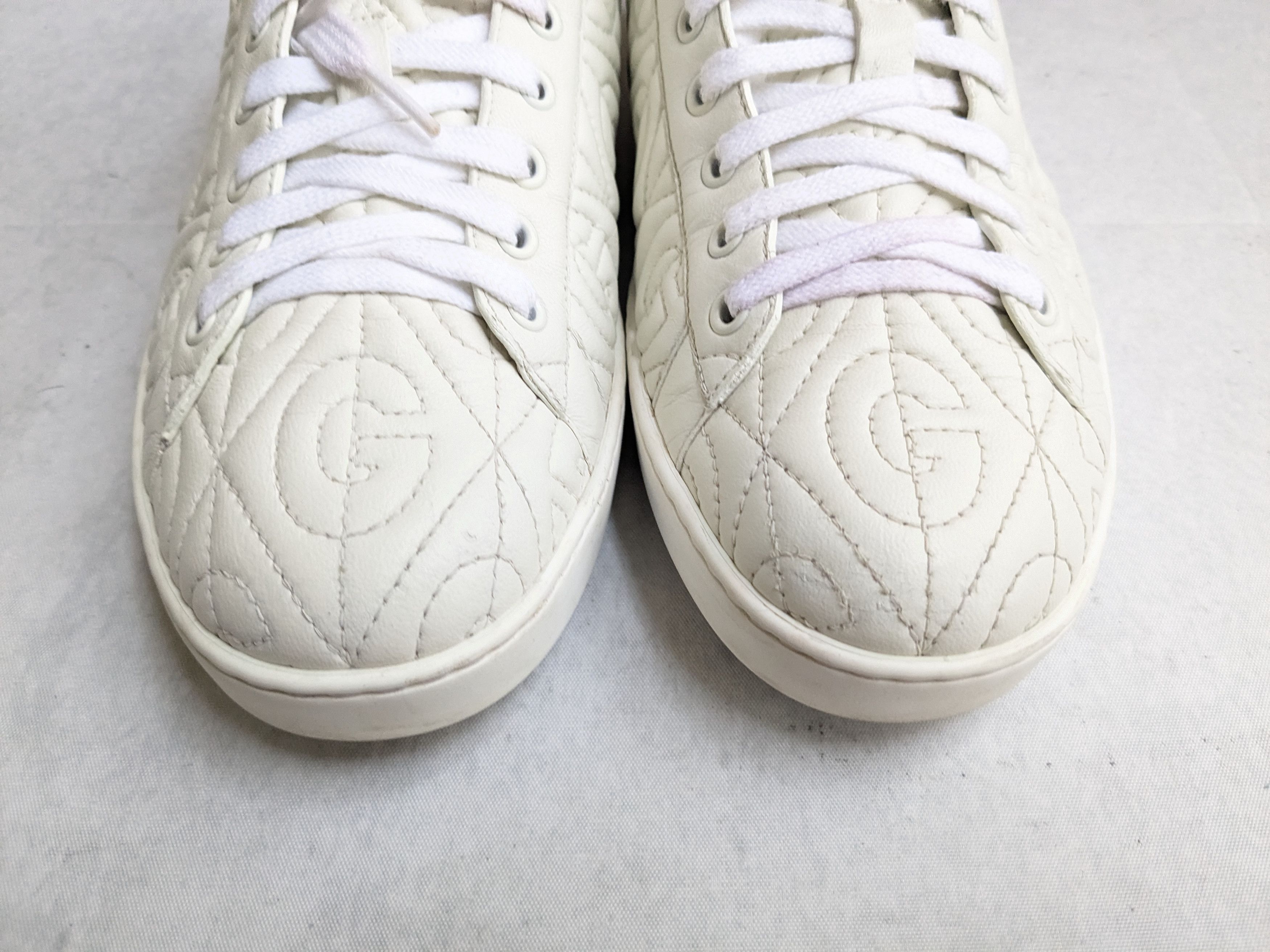 Gucci Gucci Ace Sneakers Rhombus White Green 9.5 Leather Size US 9.5 / EU 42-43 - 4 Thumbnail