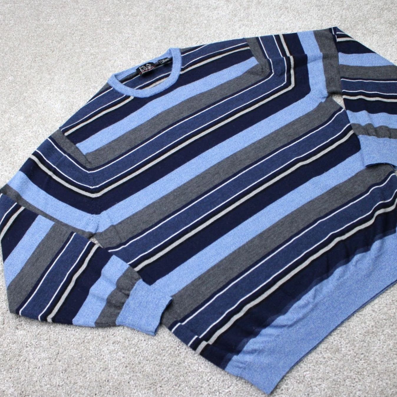Jos. A. Bank Jos. A. Bank Sweater Men Large Blue Striped 100% Merino Wool Crewneck L/S Pullover Size US L / EU 52-54 / 3 - 4 Thumbnail