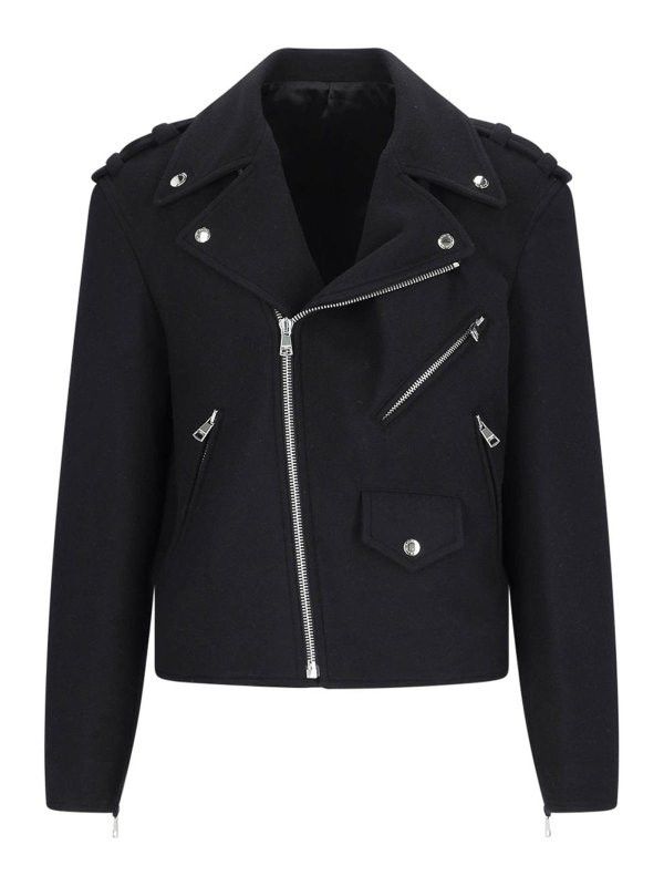 Balmain o1s1wg111025 Biker Jacket In Felted Wool in Black Size US S / EU 44-46 / 1 - 1 Thumbnail
