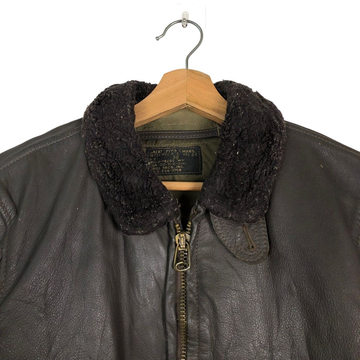 Vintage 🔥VINTAGE LEATHER USN US JACKET FLY MAN BRILL BROS INC USA Size US M / EU 48-50 / 2 - 13 Thumbnail