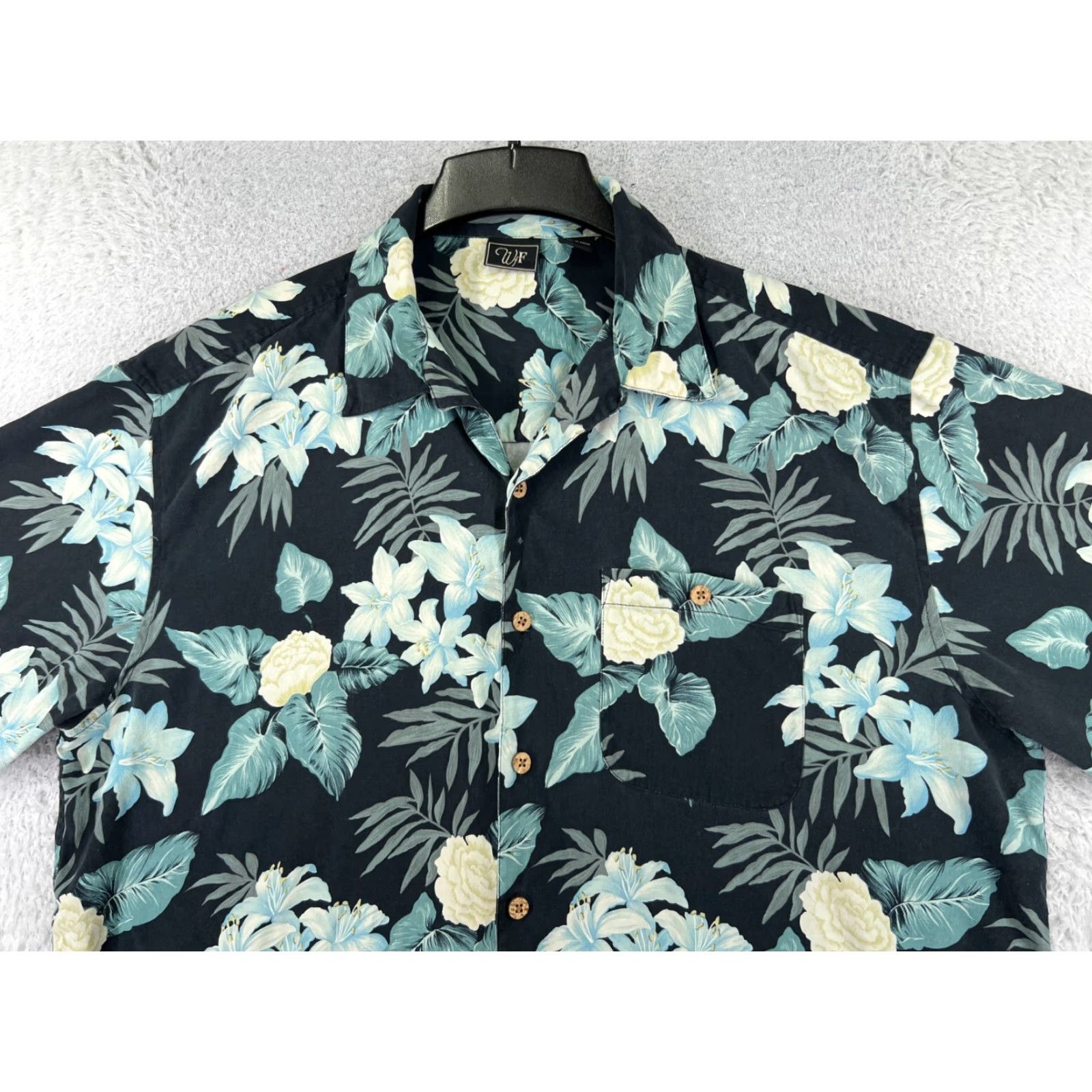 Vintage Wff Shirt Mens 2XL Black Floral Hawaiian Button Up Silk Pocket Classic Aloha Beach Resort Vacation Casual Size US XXL / EU 58 / 5 - 4 Thumbnail