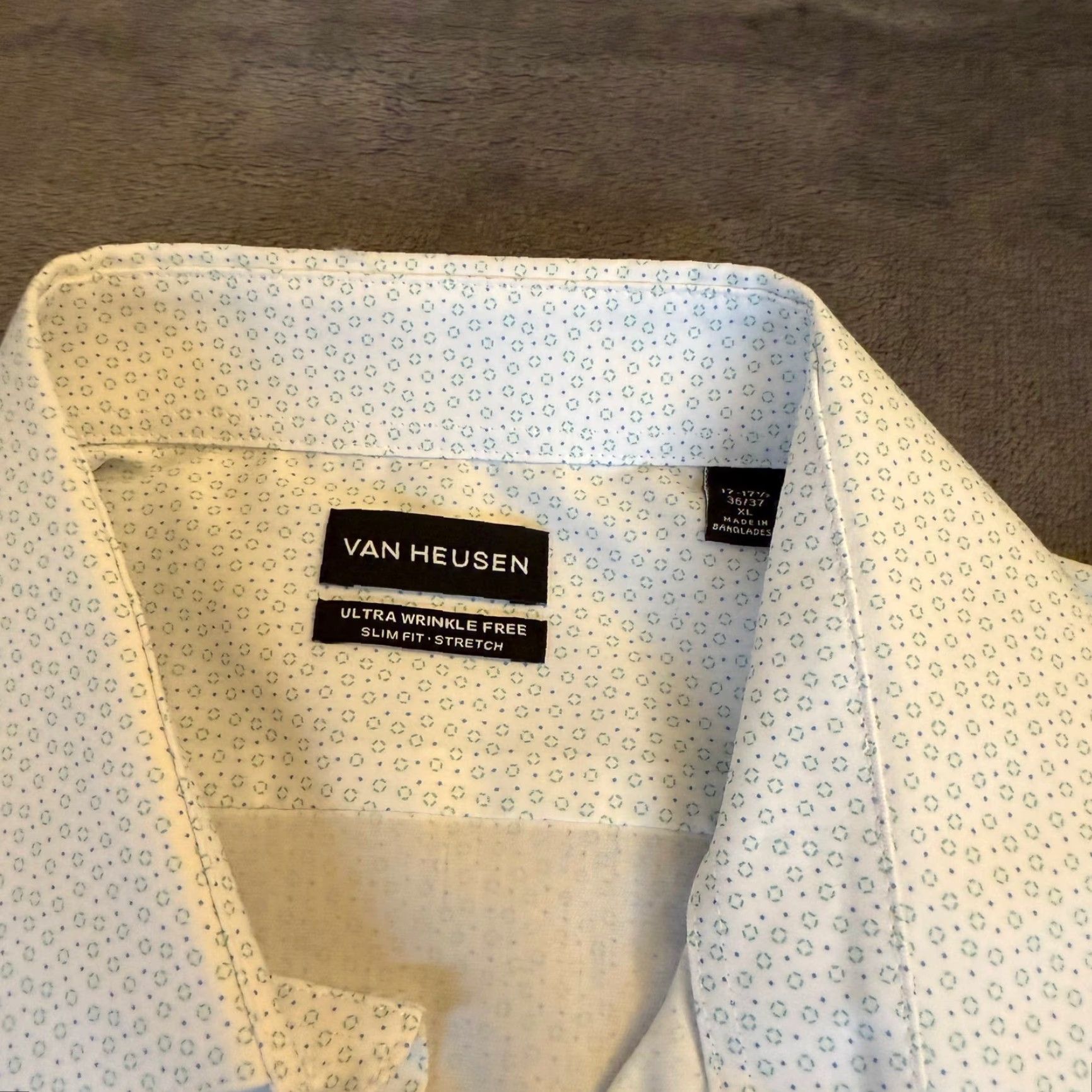 Van Heusen Van Heusen Dress Shirt Mint Blue Mens XL Slim Wrinkle Free Stretch Geometric Button Front 17.5 36/37 Size 46R - 4 Thumbnail