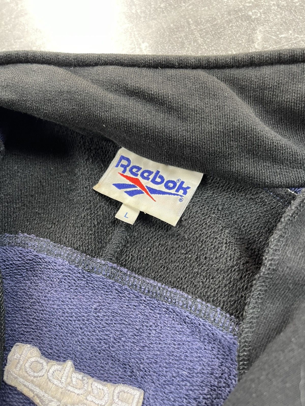 Reebok × Vintage Reebok Vintage 90s Black/Blue Sweatshirt Cotton 1/4 Zip Size US L / EU 52-54 / 3 - 8 Thumbnail