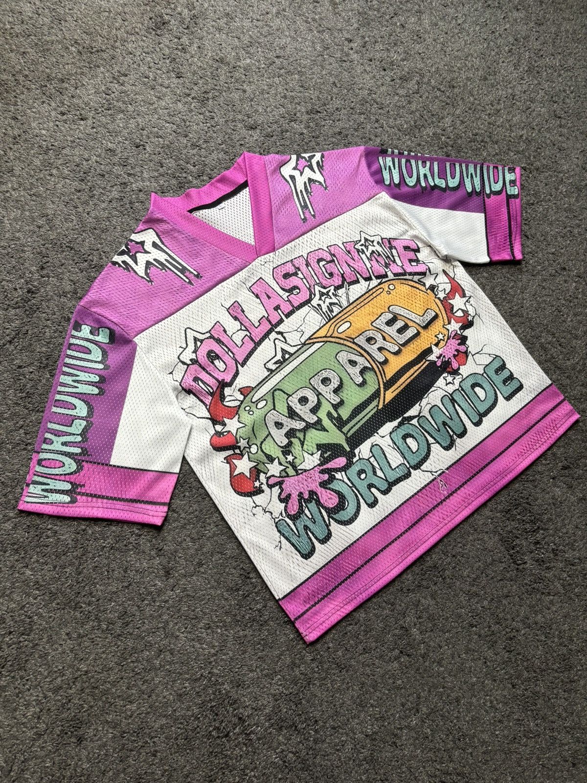 Japanese Brand Vintage dollasignme pills pink white football jersey Size US L / EU 52-54 / 3 - 11 Thumbnail