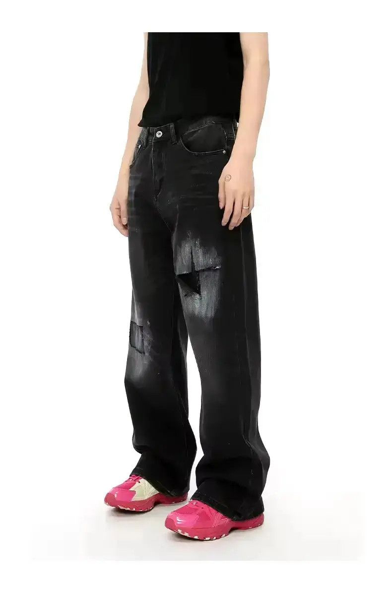 Japanese Brand Street style Hole Star Wide Leg Washed Design Jeans Size US 32 / EU 48 - 1 Thumbnail