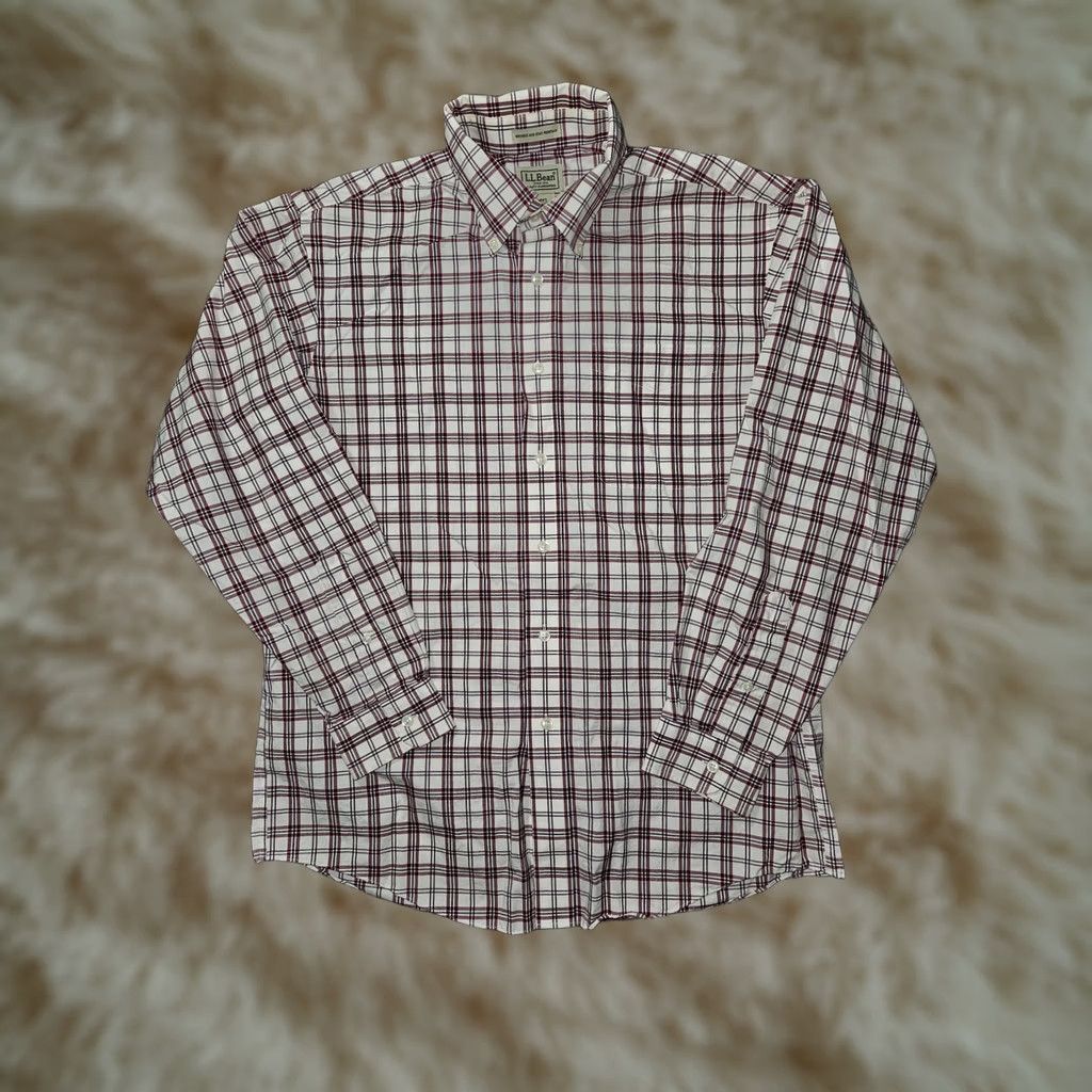 Vintage LL Bean Shirt Mens Medium Red White Plaid Button Down Wrinkle Resistant Cotton Shirt Size US M / EU 48-50 / 2 - 1 Thumbnail
