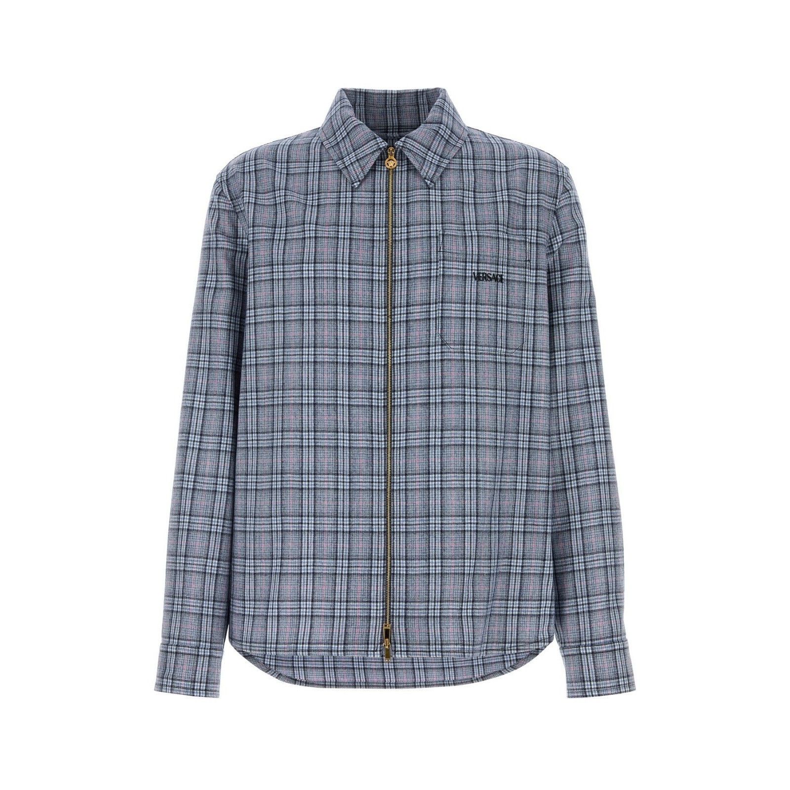 Versace VERSACE Check Embroidered Wool Shirt New & Authentic (Men's Size US M / EU 48-50 / 2 - 1 Thumbnail