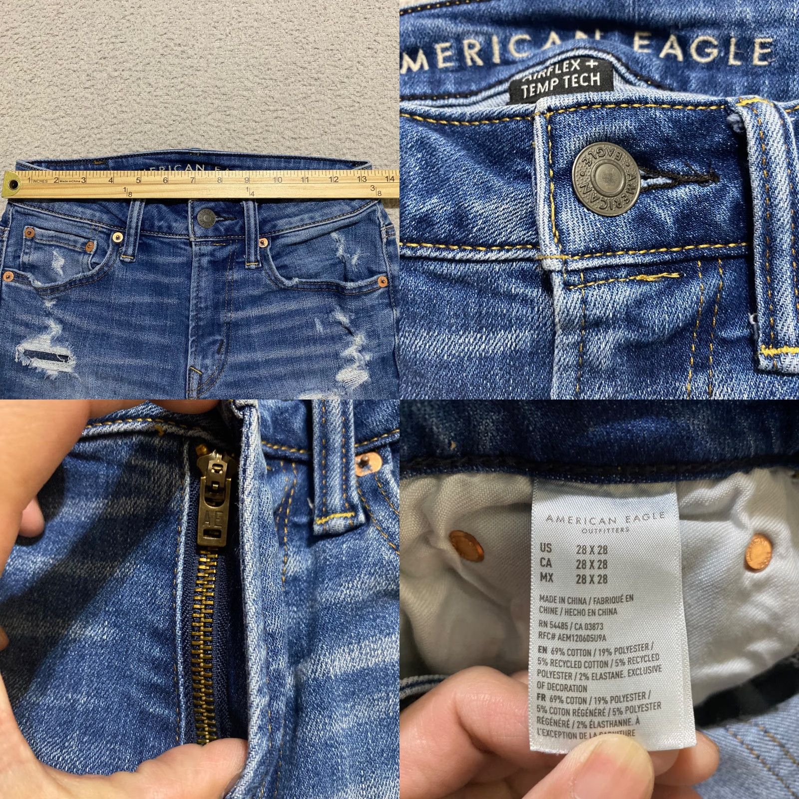 American Eagle Outfitters American Eagle Outfitters Jeans 28x28 Blue Denim Skinny Mens Regular 5-Pocket Distressed Medium Wash Size US 28 / EU 44 - 8 Thumbnail