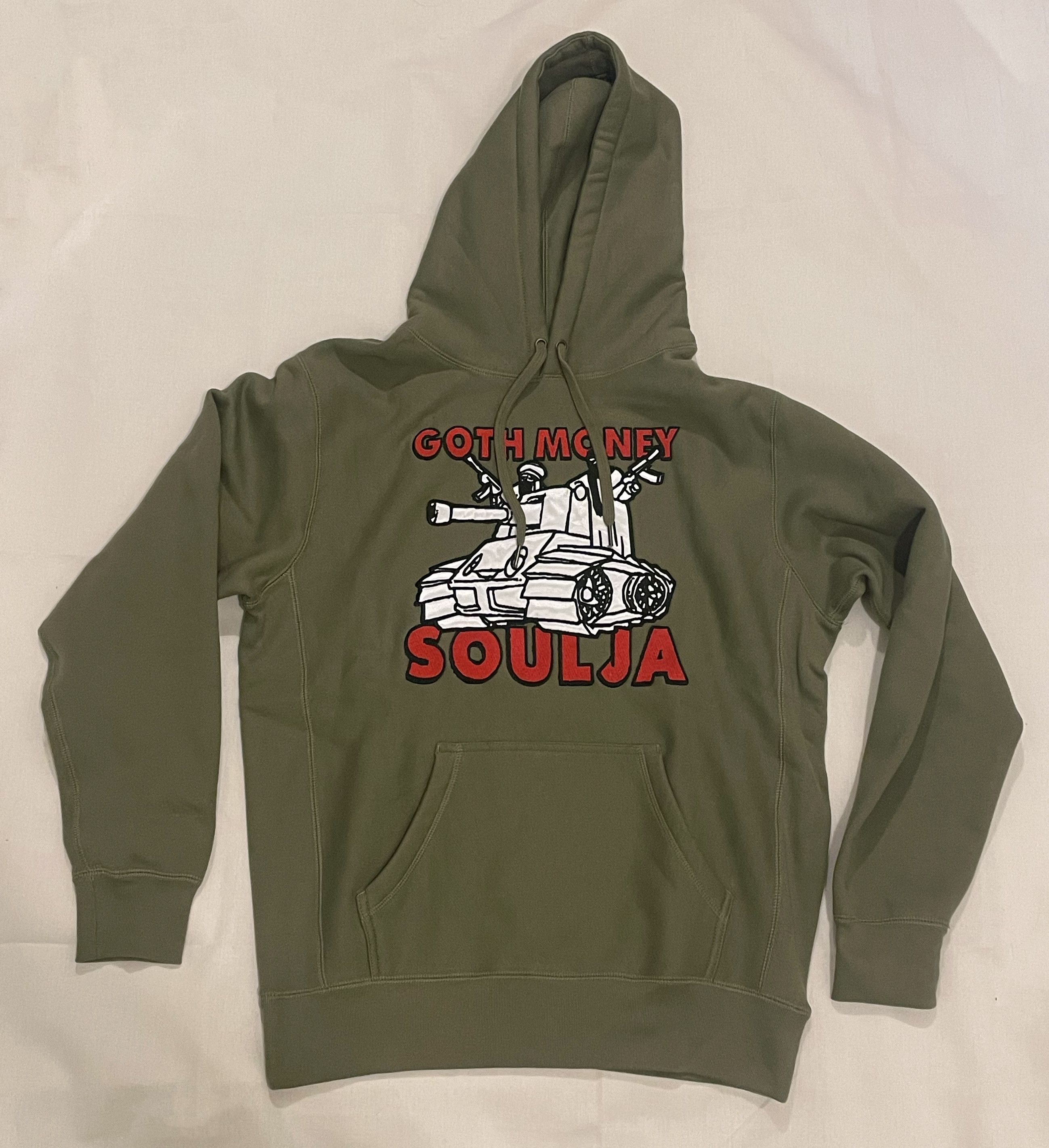 image of Goth&money Goth Money Records Soulja Tank Embroidered Hoodie Size M in Green Olive, Men's