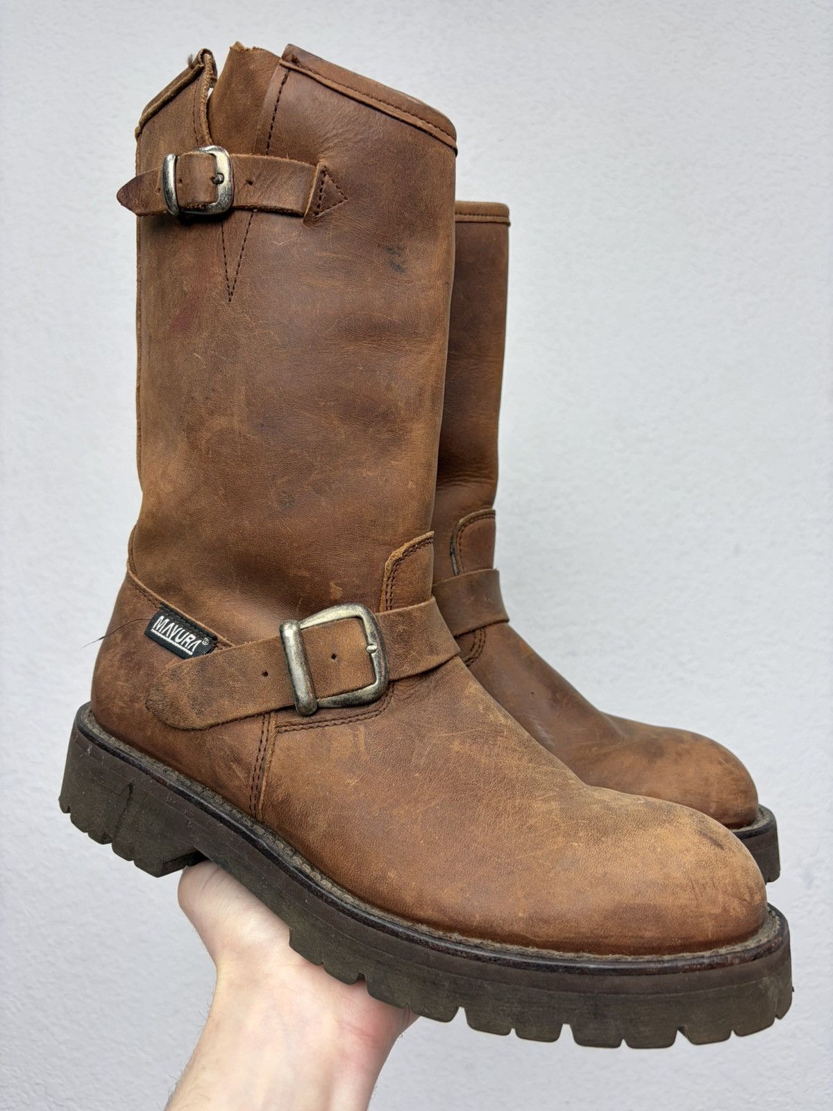 Harley Davidson Double Buckle Black Moto Boots Red Wing Frye Guidi Inspired Size US 8 / EU 41 - 1 Thumbnail