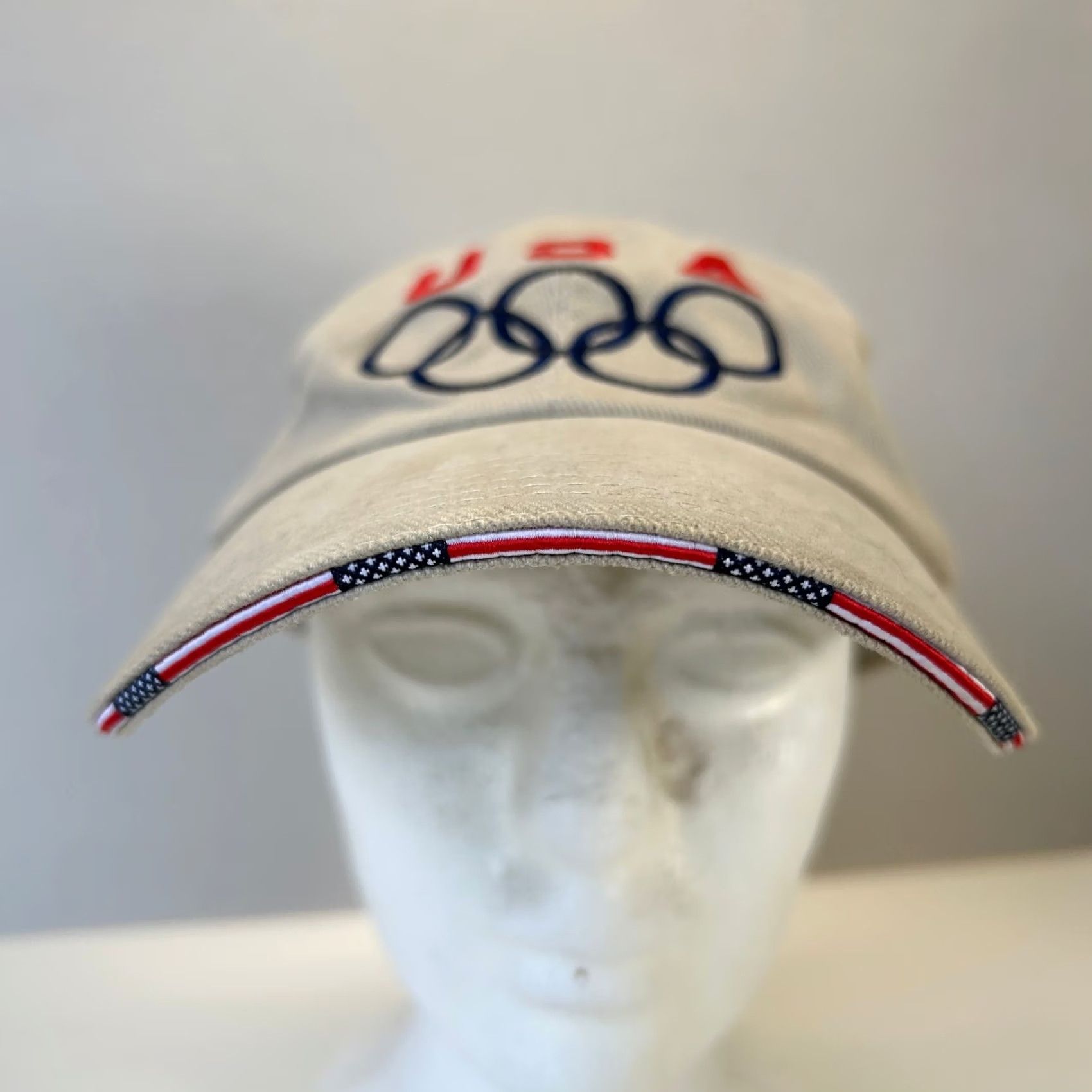 Vintage VINTAGE Nike Shirt Mens Beige USA Olympics Hat Strapback Dad 5 Rings American Flag Bill Mat Hat Size ONE SIZE - 2 Thumbnail